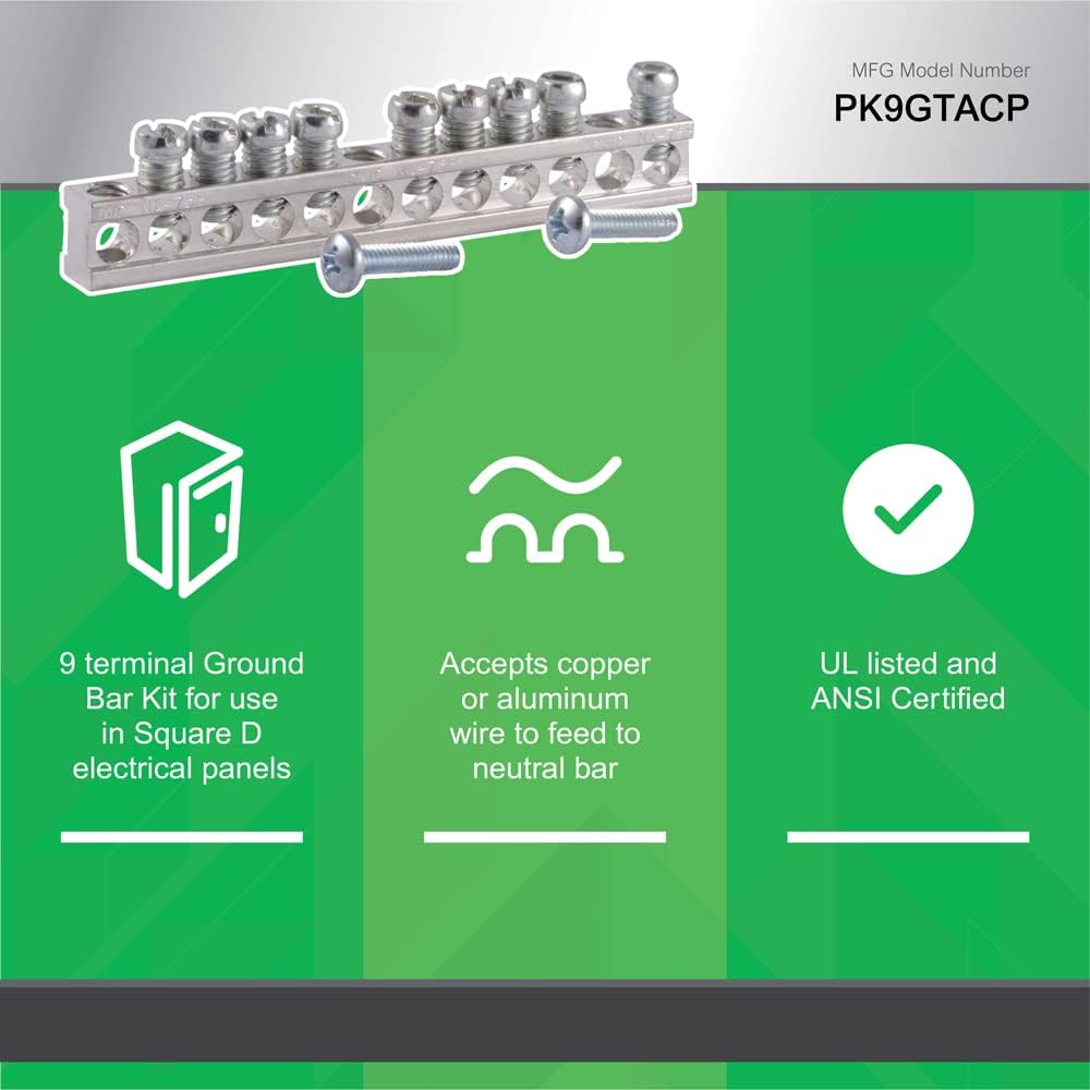 Square D PK9GTA - Square D Lighting Panelboard Ground Bar For NQOD Panel Board, 100 Amperes QO Main Breaker Load Center