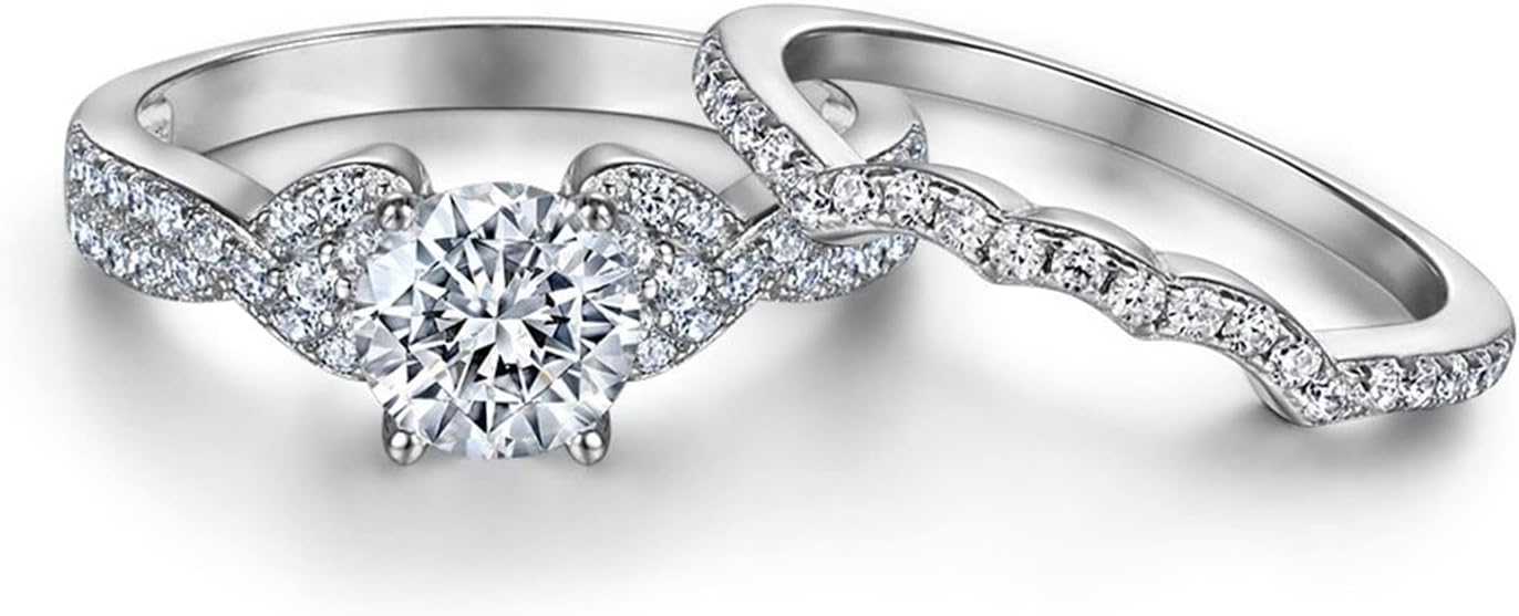 Cute Rings for Women S925, Women Rings Silver Cross Twisted Zircon Wedding Bands