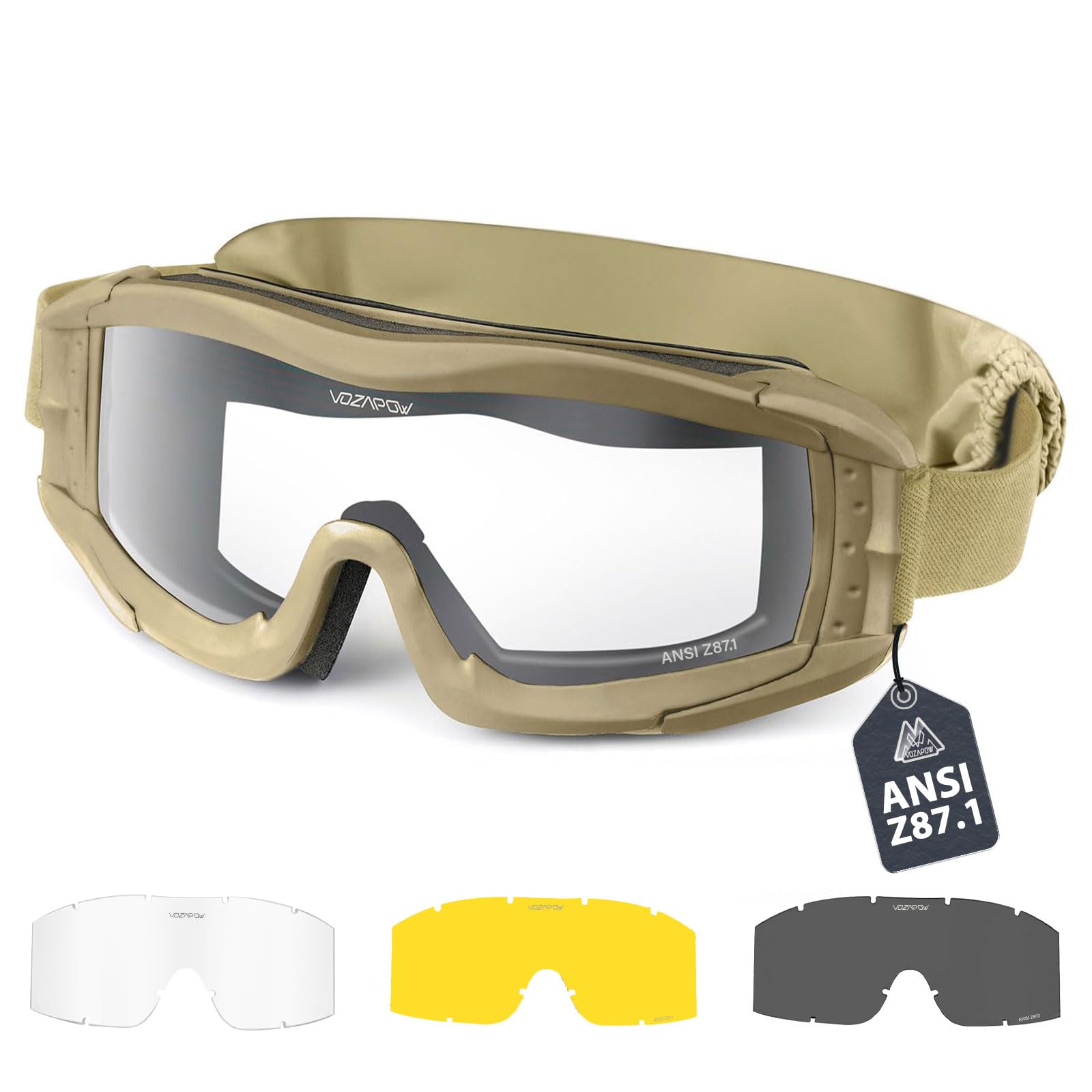 Airsoft Goggles Anti Fog with ANSI Z87.1 Standards, Tactical Goggles Military Glasses Ballistic Safety Goggles