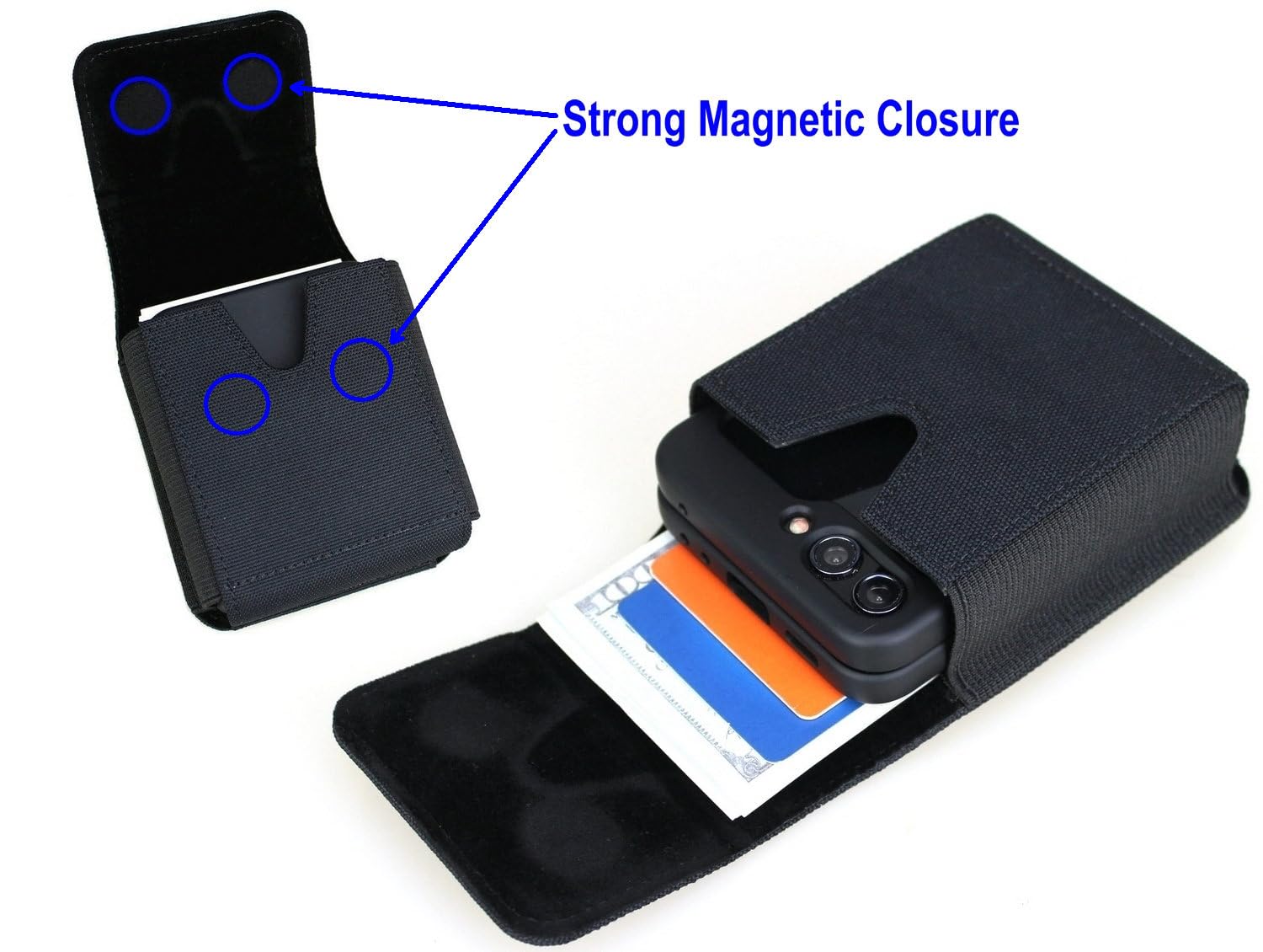 Funda con tapa para teléfono Samsung Galaxy Z Flip 6/5/4/3/2, funda de nailon con clip para cinturón para Motorola Razr 2024/2023 Moto Razr+ Plus Ultra, funda para tarjetero, color negro