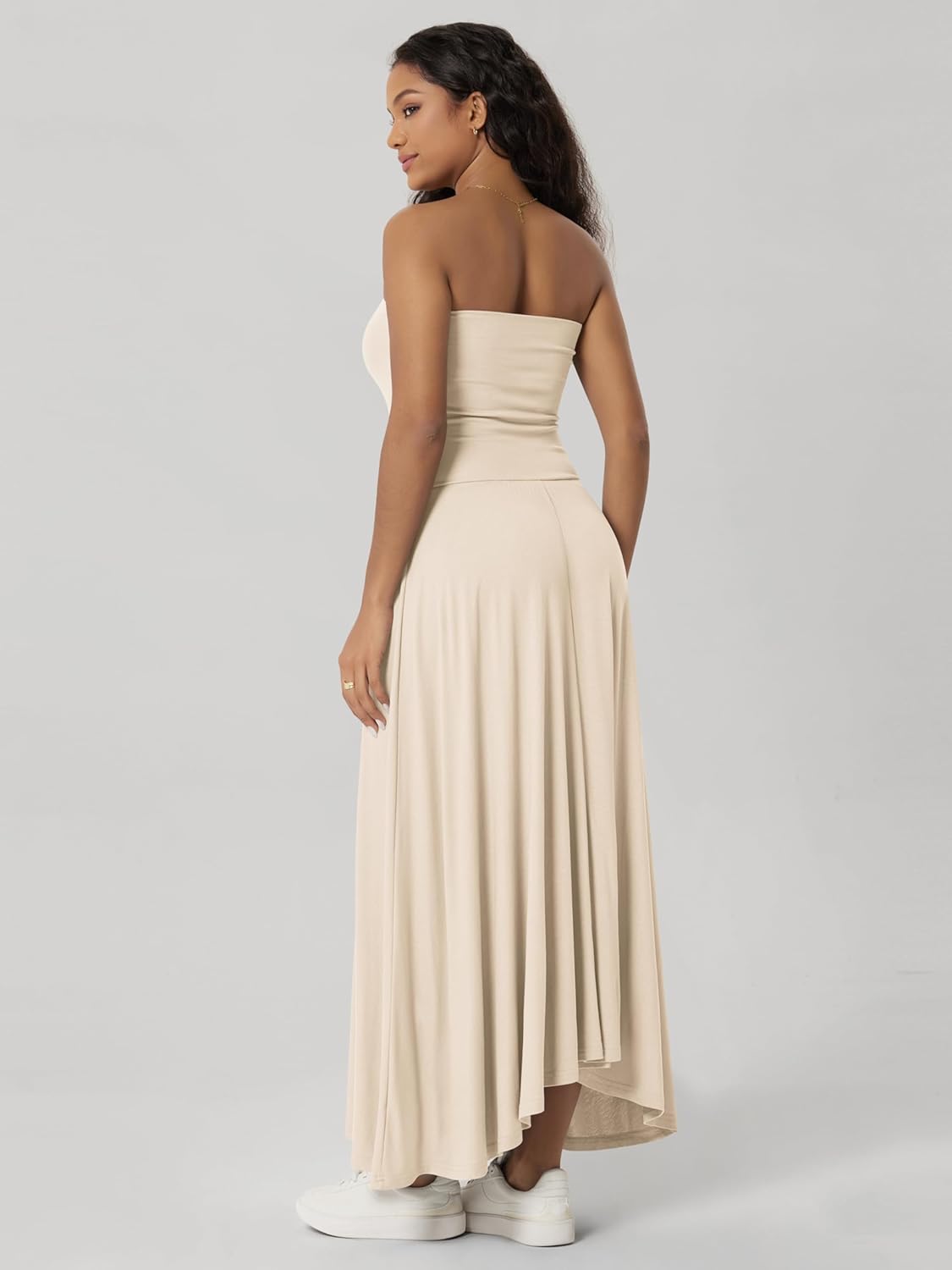 ODODOS Women's 2-Way Wear Maxi Dress/Skirt - Drapey Soft Stretch Convertible Strapless Dress or High-Waist Maxi Skirt - Image 2