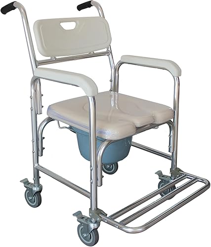 Miniatura 7 de Silla de cama 4 en 1, silla de ruedas para ducha, silla de transporte portátil con brazos y 4 frenos, inodoro portátil para adultos, personas