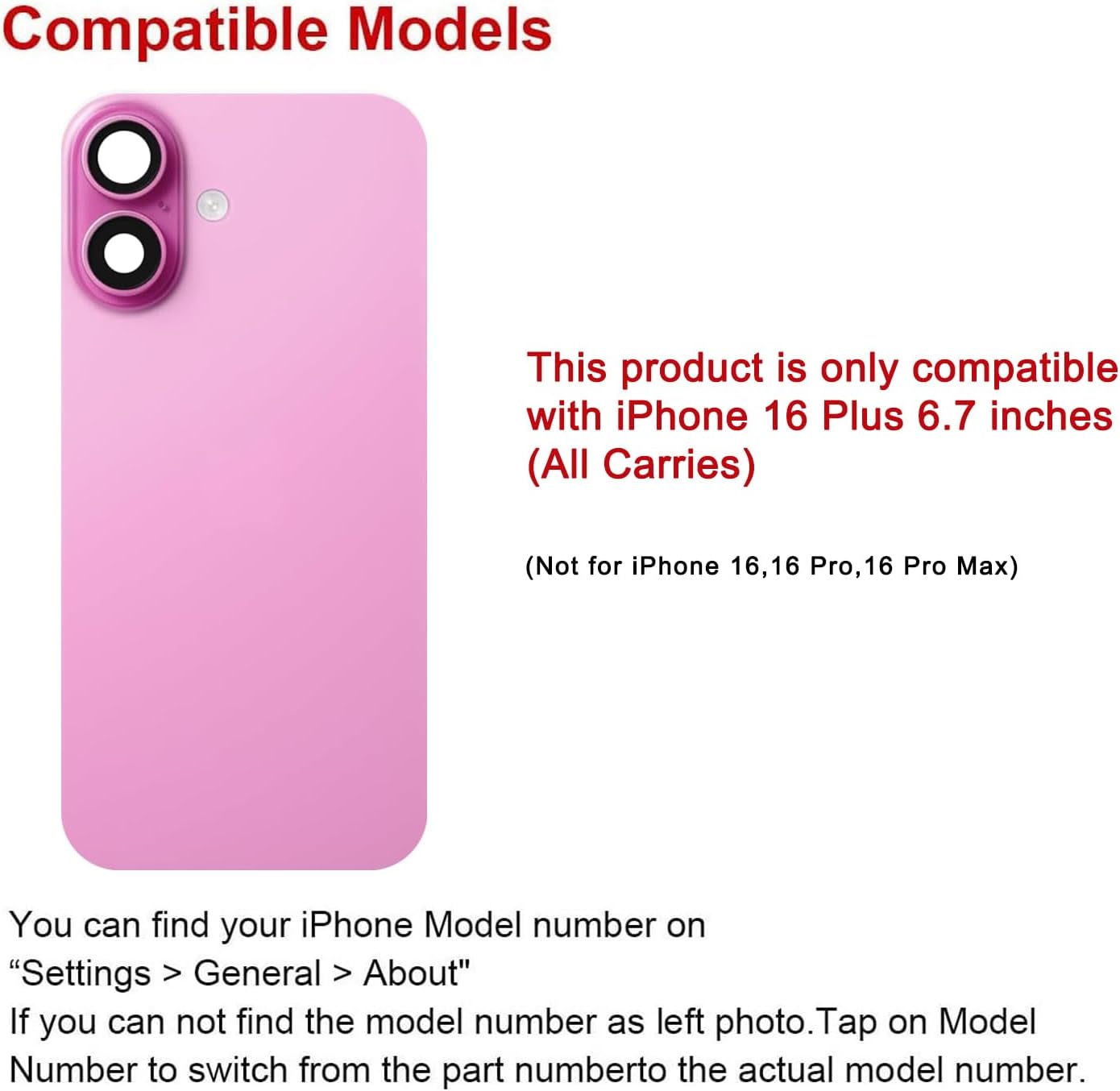 rear back glass replacement for iphone 16 plus 6.7-inches with reparing tool kit and all necessary parts (pink) iphone 16 plus pink