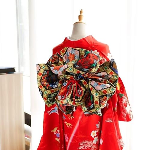 Women\'s Japanese Style Kimono Obi Belt Pre-tied Big Bow Waistband Sash Yukata Belt for Dress Outfits Accessories