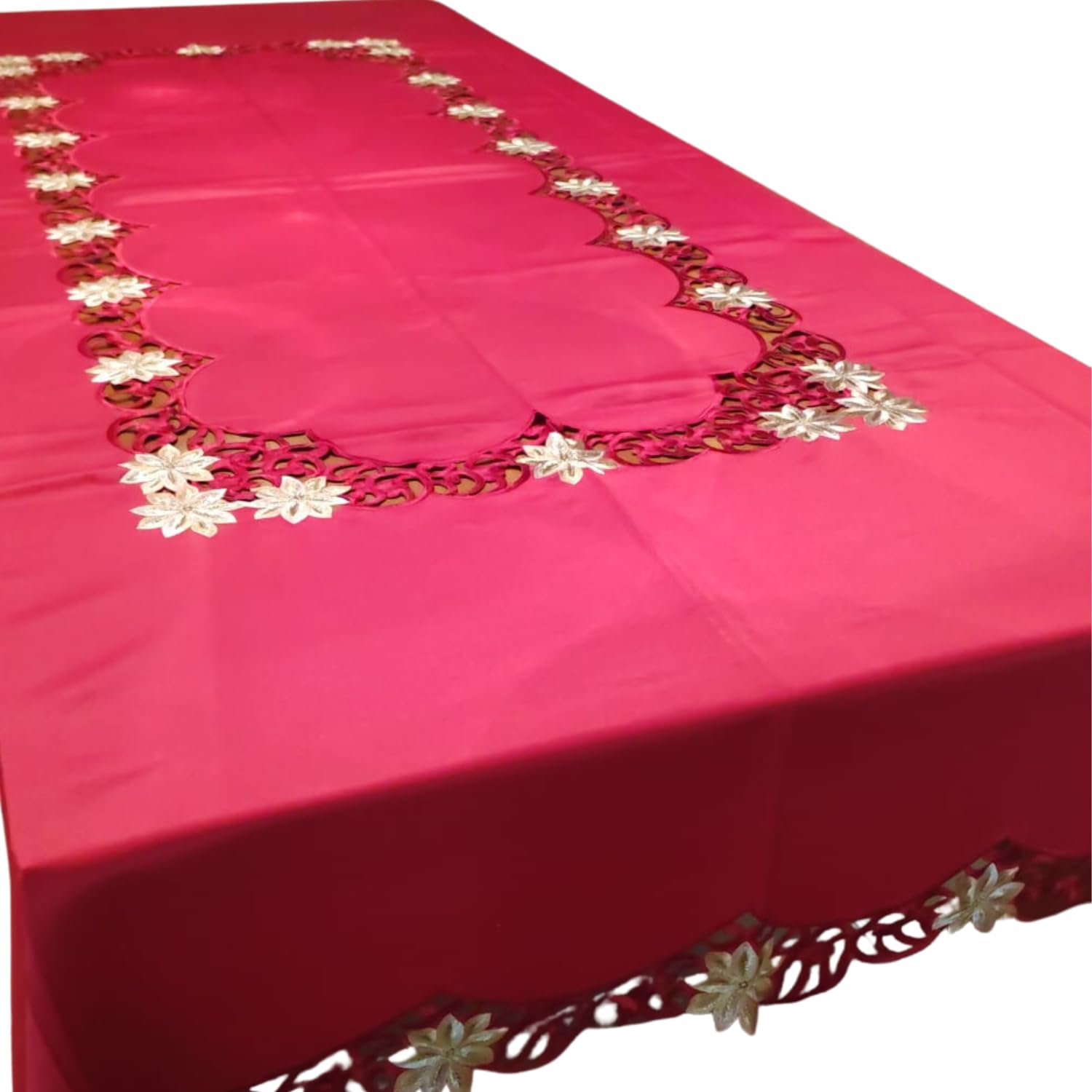 Tovaglia Cotone 12 Posti Tovaglia Natalizia Con Tovaglioli Abbinati Inclusi Tovaglia Tavolo Con Intagli E Ricami In Lurex Dorati E Rossi Tovaglia Natale (ELITE)