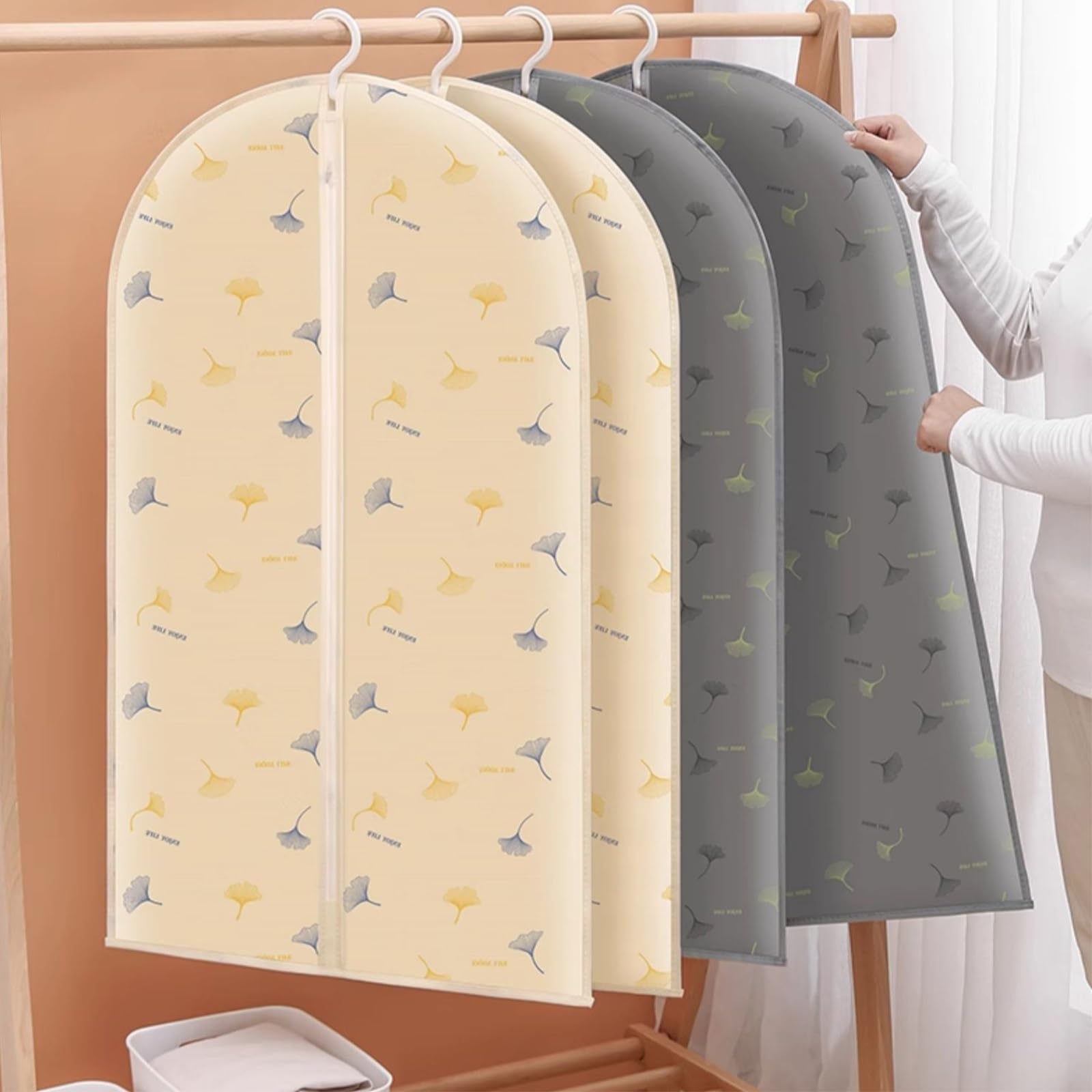 Set da 5 Copri Abiti Tessuto Non Tessuto Apertura per Gruccia Cerniera | Finestra Trasparente Bordatura Accurata Tessuto Impermeabile per Cappotti Giacche Camicie(Gray,60*135cm/24*53in)