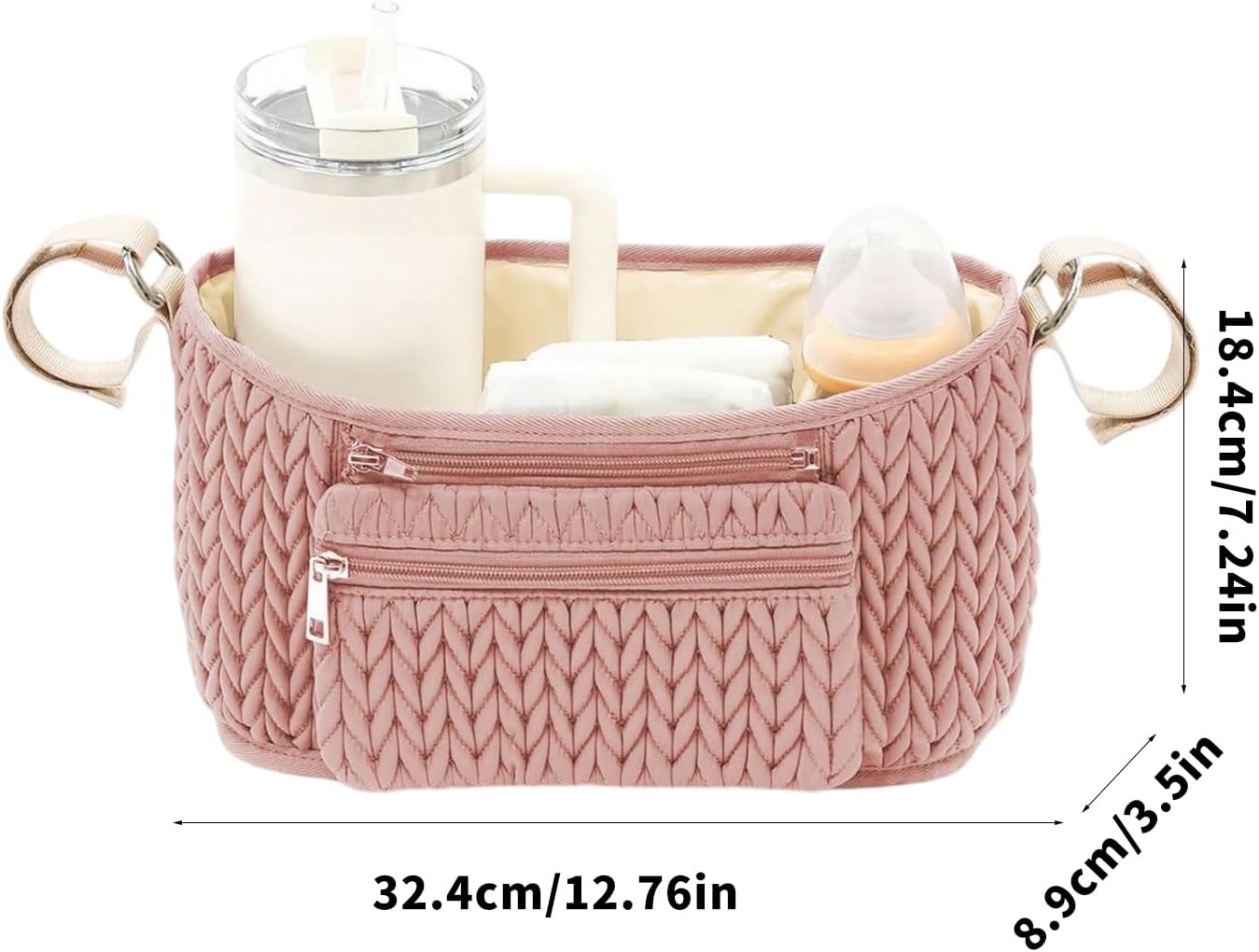 Stylish Pushchair Hanging Bag with Multiple Section for Bottles Diapers and Belongings Water Resistant Polyester