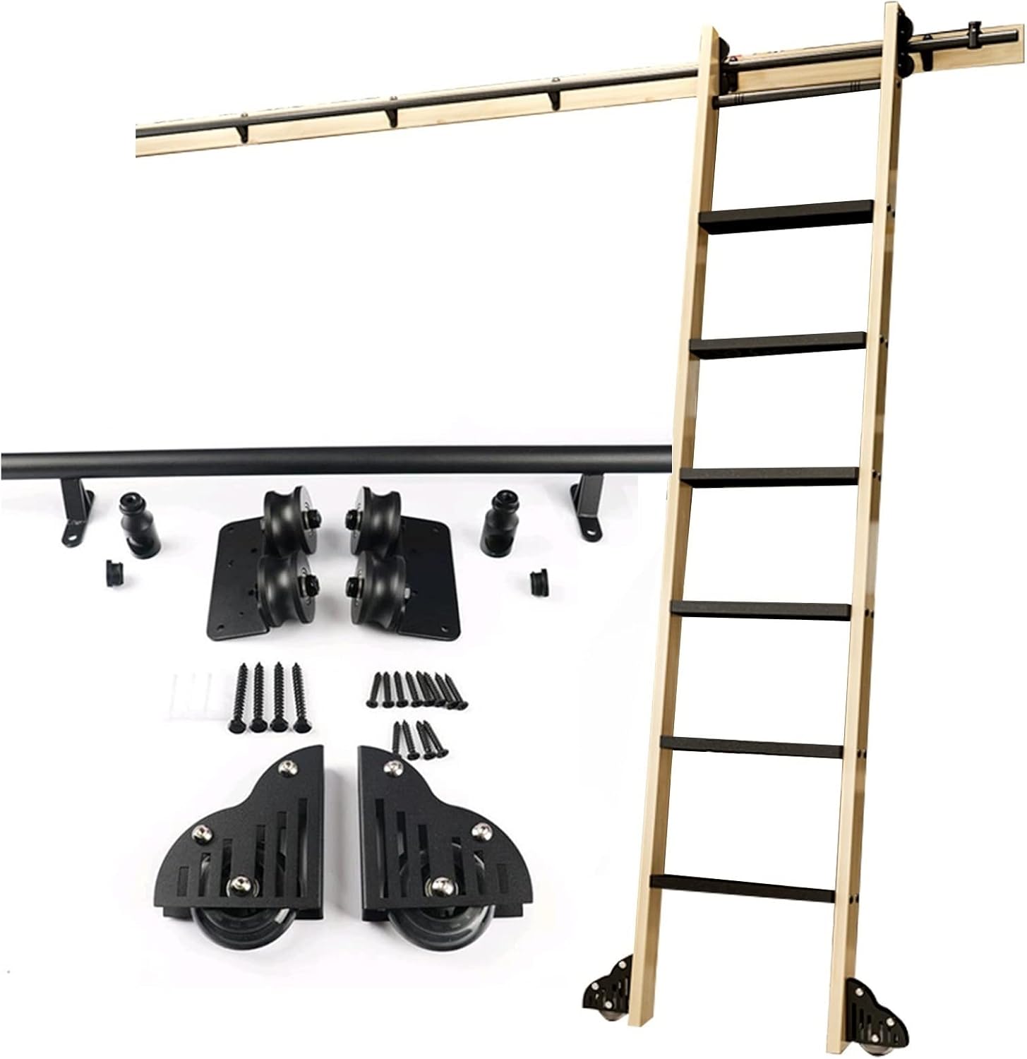 3.3ft-20ft Sliding Library Ladder Track Mobile Ladder Hardware Kit, Round Tube Rolling Ladder Track with Floor Roller Wheel + Extention Track/Rail(No Ladder) (Size : 13ft/400cm Track kit)