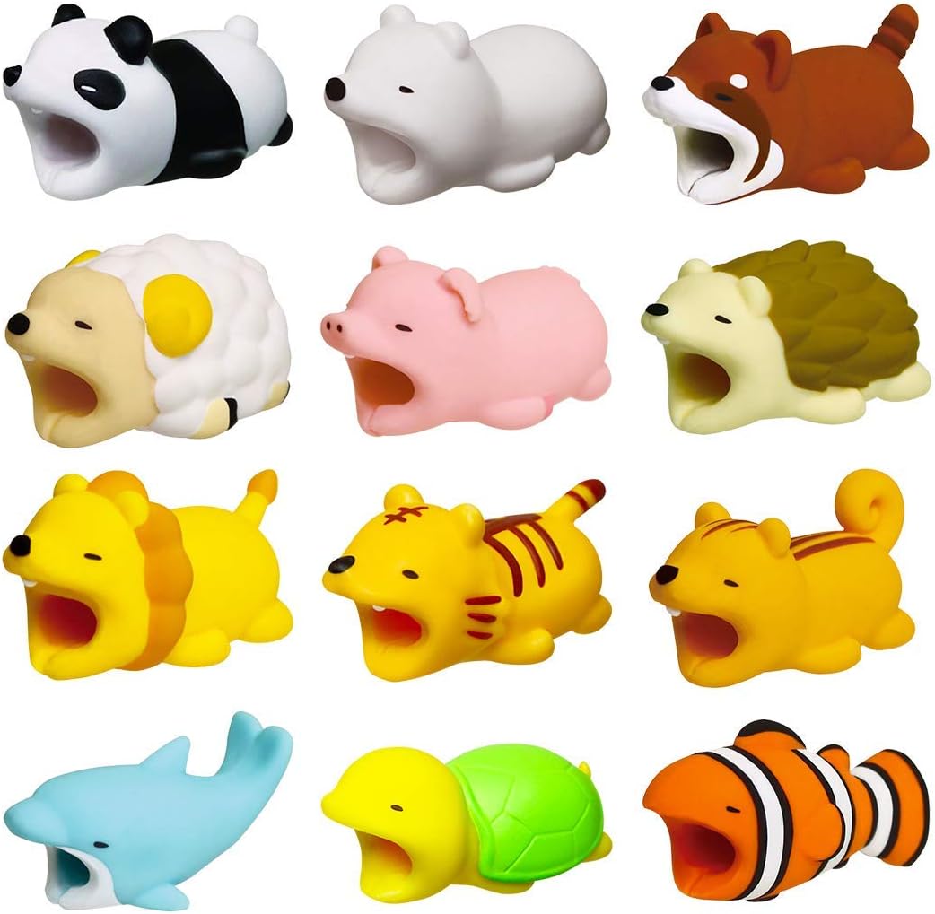 ZHANCHEN 12 Pieces Cable Bite Animal Cable Buddies Animal Protector for Iphone USB Cable Protector