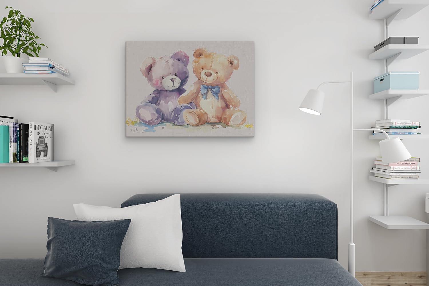 Artaza Tableau Décoration Murale Oursons Aquarelle - 80x60 cm - Deco Murale Chambre Enfant - Peinture Ours Pastel - Impression Sur Toile