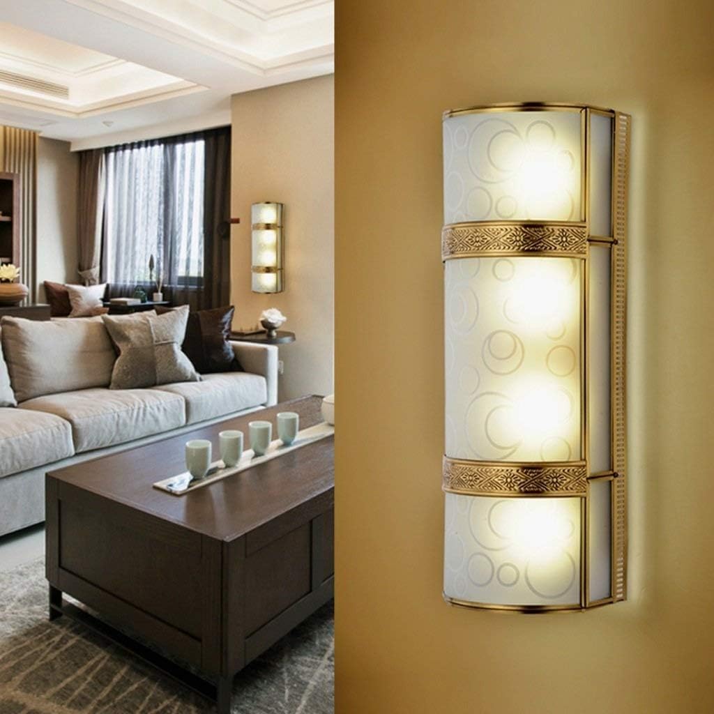 Kinkiet wewnętrzny LED Retro szklany dekoracyjny tło do sypialni mosiężna lampa