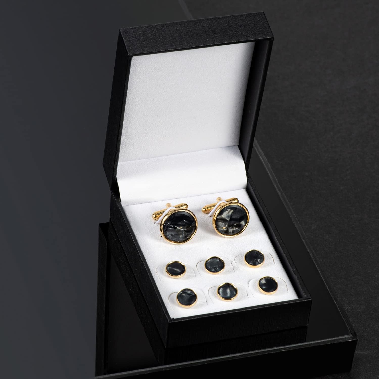 UJOY Mens Mother of Pearl Cufflinks and Studs Tuxedo Bottons Set Presentation Box Business Dress Parts for Wedding Party - Image 5