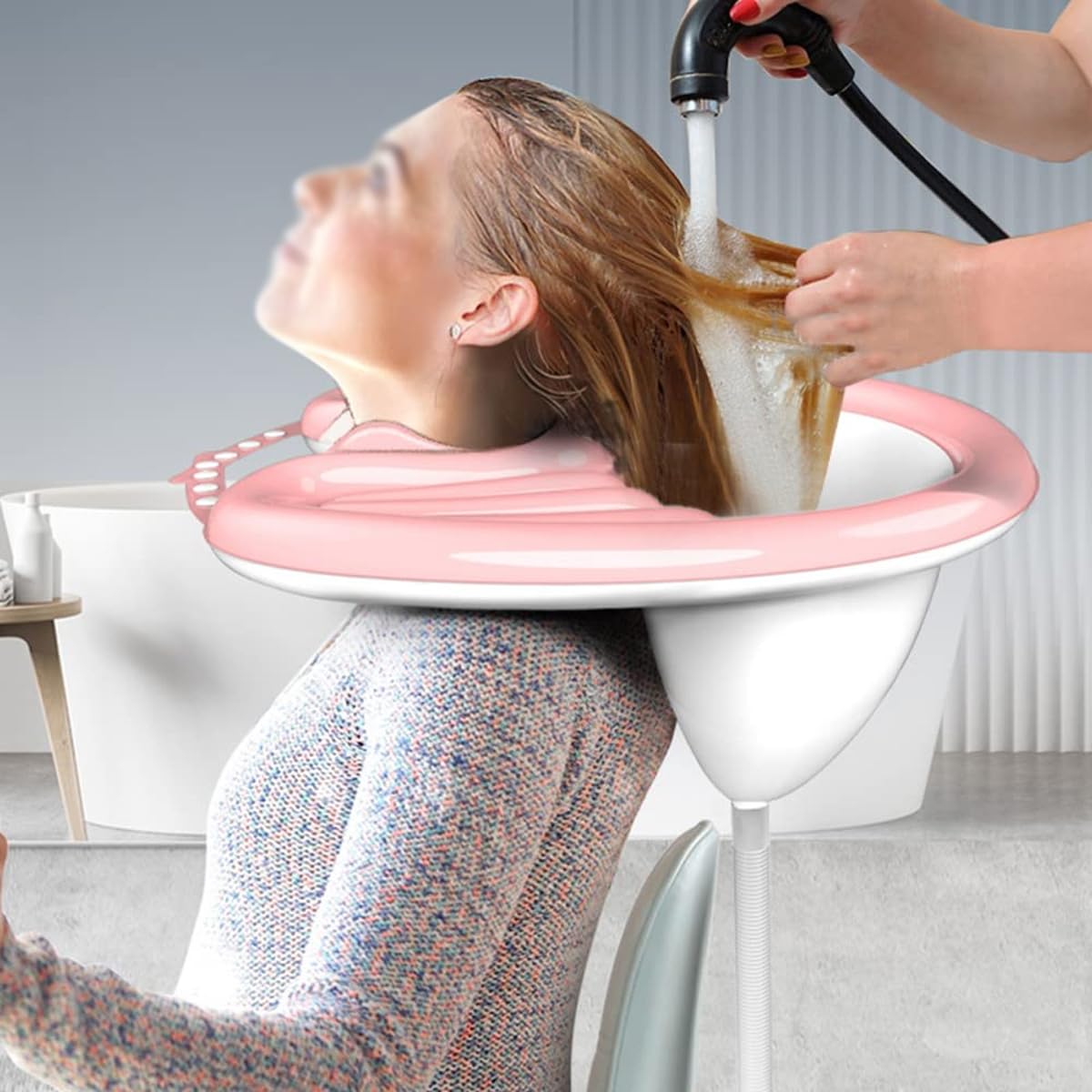 Lavandino Gonfiabile Portatile per Capelli, per Shampoo, per Anziani, disabili, Donne Incinte, Sistema di drenaggio Pieghevole in PVC