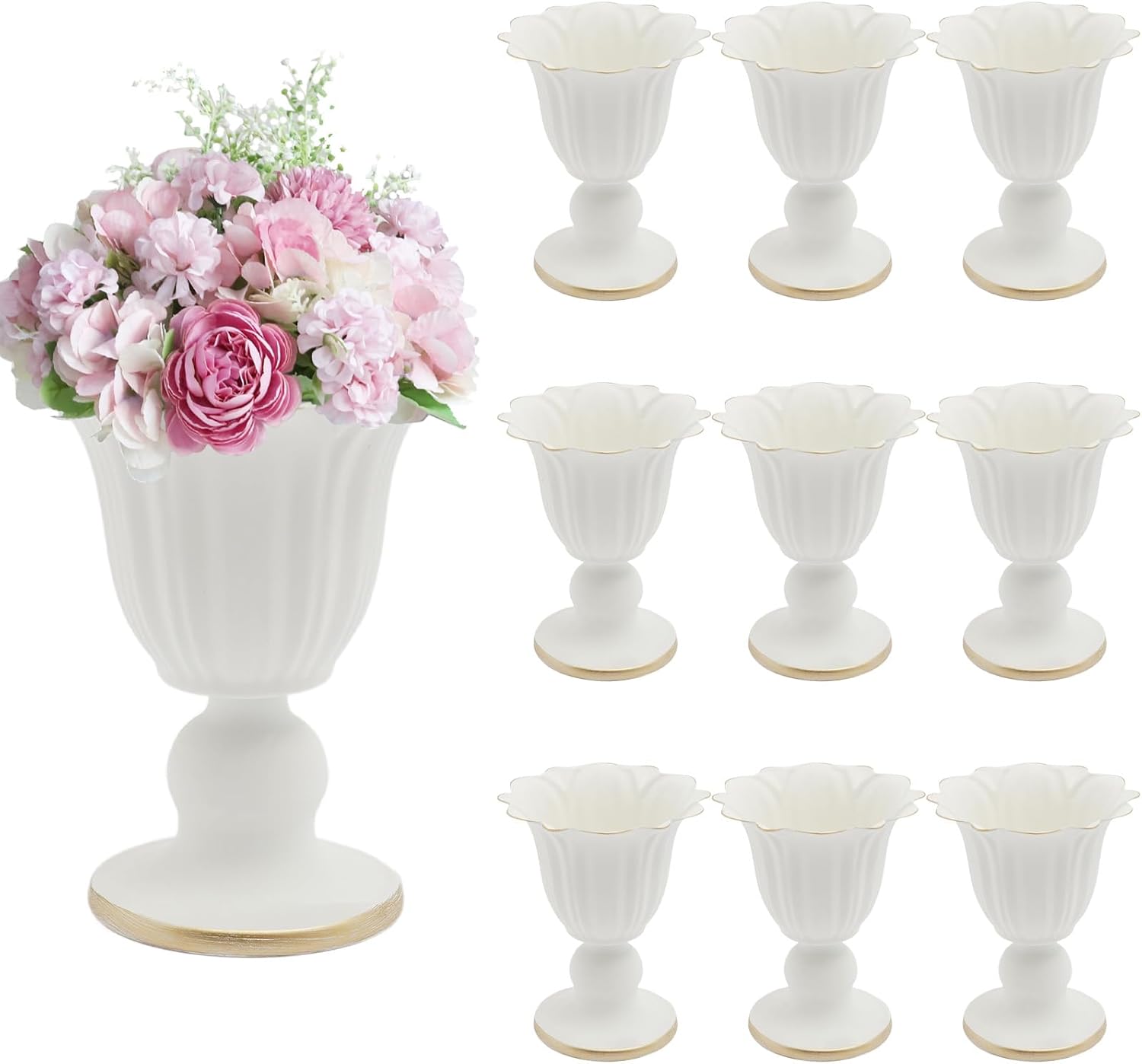 White Compote Vase for Wedding Centerpieces 10 Pcs Metal Trumpet Vase, 4.72 Inch