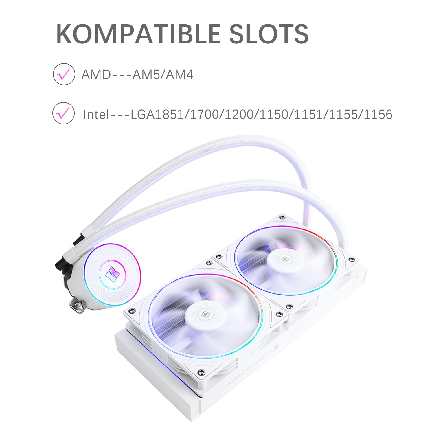 Aqua Elite 240 V5 ARGB White Refroidisseur liquide pour processeur, refroidissement AIO, double ventilateur PWM, ARGB, 2000 tr/min, pour AM4/AM5, Intel LGA1851/1700/115x/1200, blanc