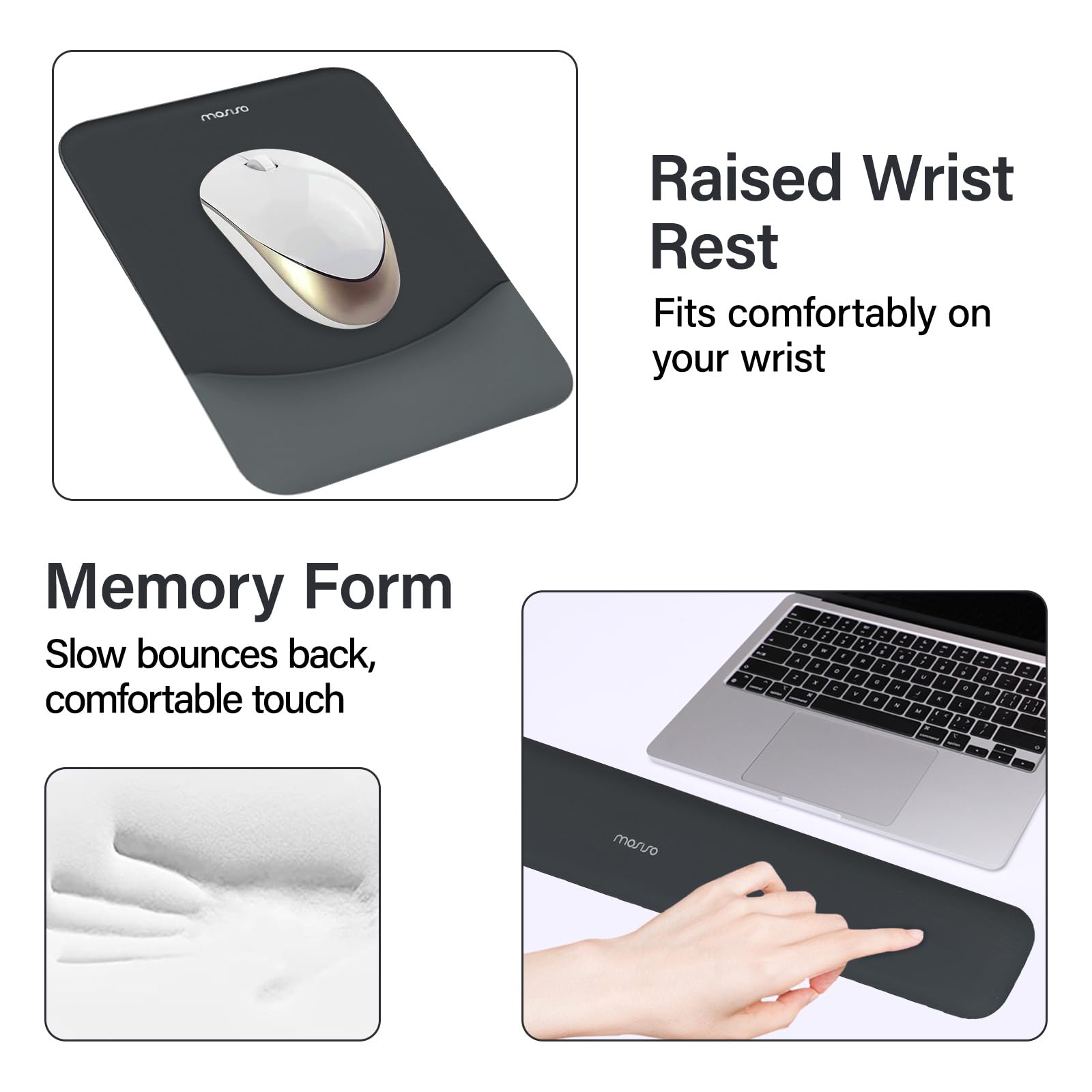 MOSISO Podkładka pod mysz z podpórką pod nadgarstek, mata biurkowa ergonomiczna, pianka memory, grafitowy