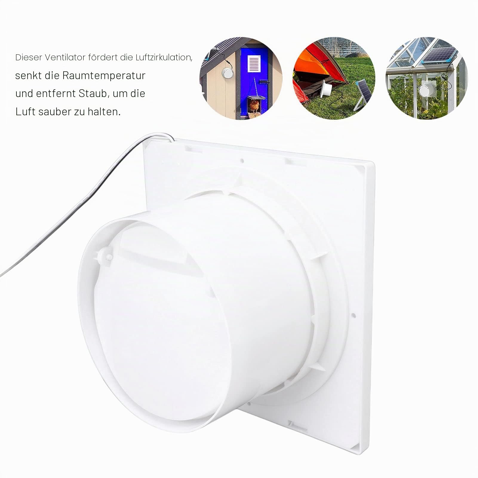 Focket Solarbetriebener Abluftventilator, 12V 50W IP67 wasserdichter Ventilator für Dachboden, Schuppen, Garage, Gewächshausbelüftung, wandmontierter Rollladenventilator mit Schutzgitter