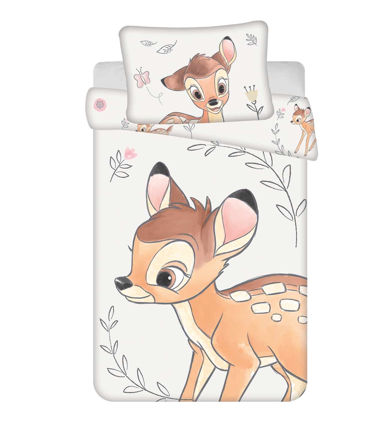 Jerry Fabrics Bambi Baby Cot Bedding Set, Duvet Cover 2 Pieces 100 x 135 cm + Pillowcase 40 x 60 cm, 100% Cotton