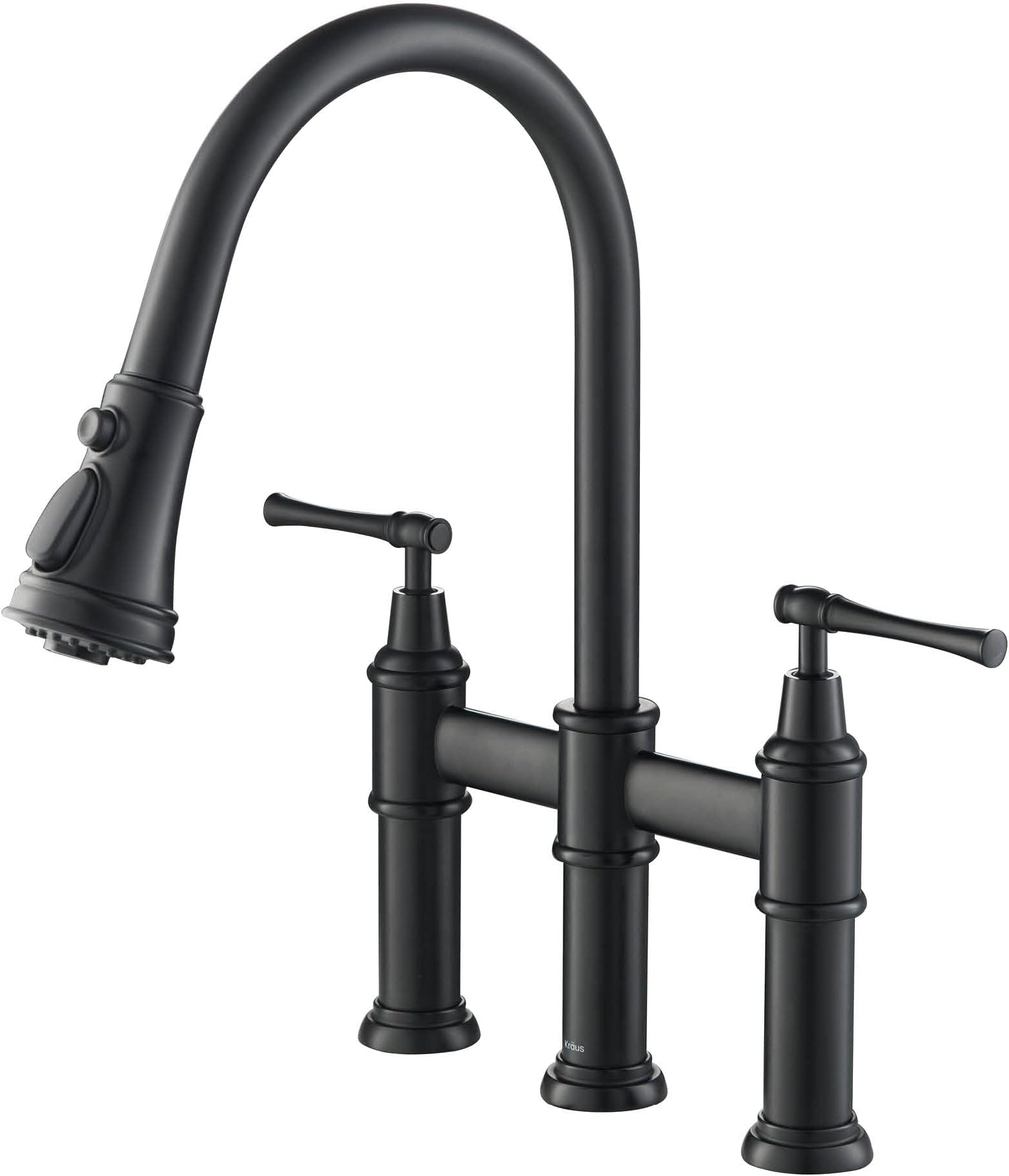 Allyn Transitional Bridge Kitchen Faucet with Pull-Down Sprayhead in Matte Black, KPF-3121MB