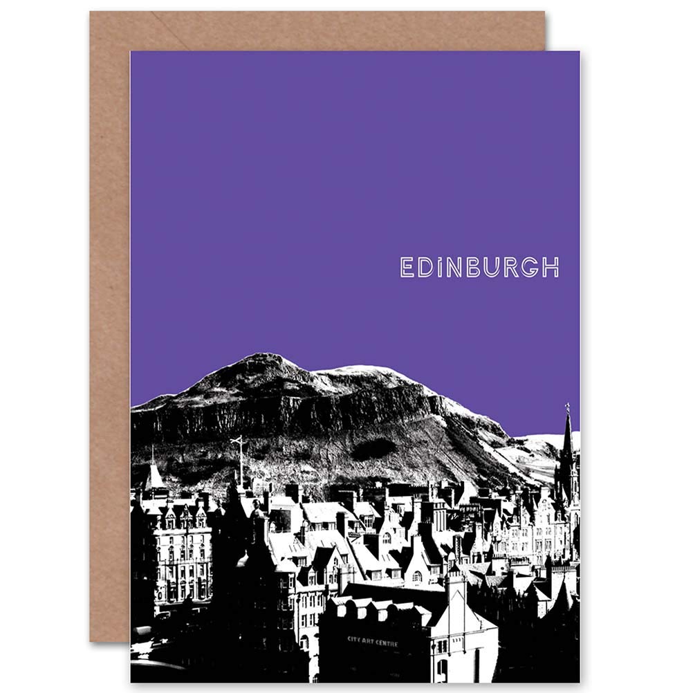 Wee Blue Coo PHOTO LANDMARK ARTHUR'S SEAT EDINBURGH SCOTLAND BLANK GREETINGS CARD