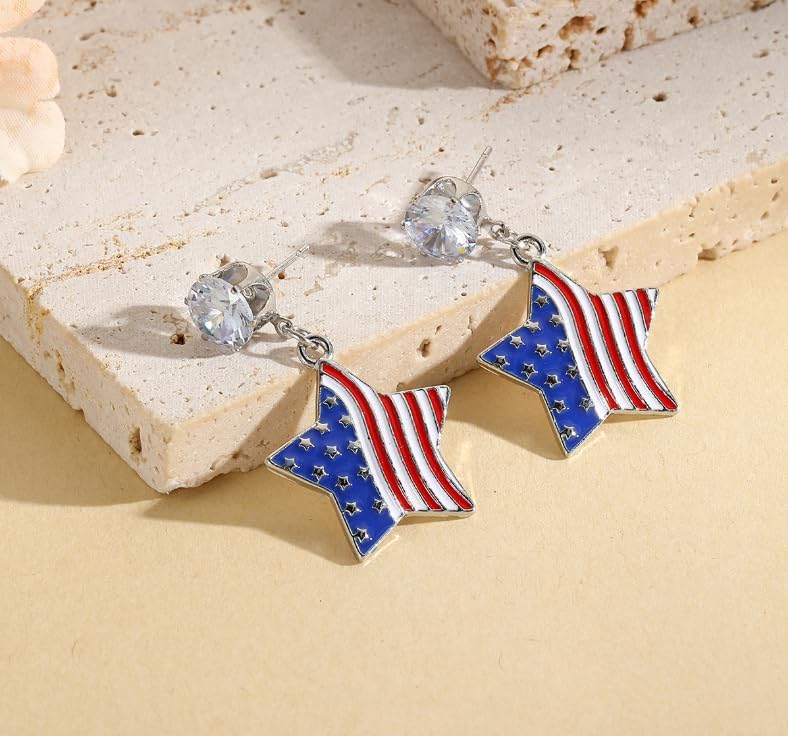 American Patriotic Earrings Collection - Star & Flag Designs with Rhinestone Accents - Versatile for Festivals, Events & Everyday Wear - Image 4