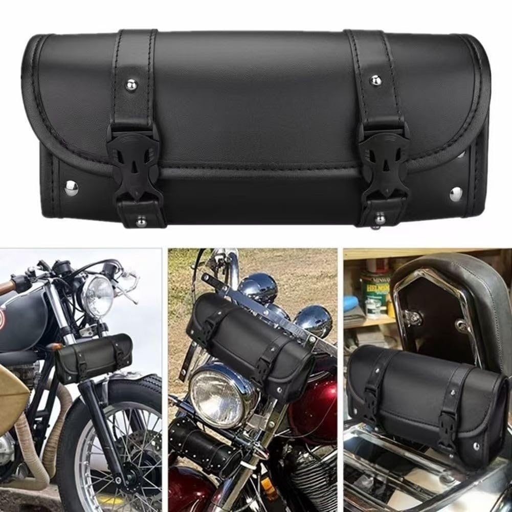 Borsa porta attrezzi anteriore e posteriore per moto, compatibile con la maggior parte dei modelli, fibbia a sgancio rapido, 30 cm x 10 cm x 11,5 cm, in poliuretano, impermeabile, nero