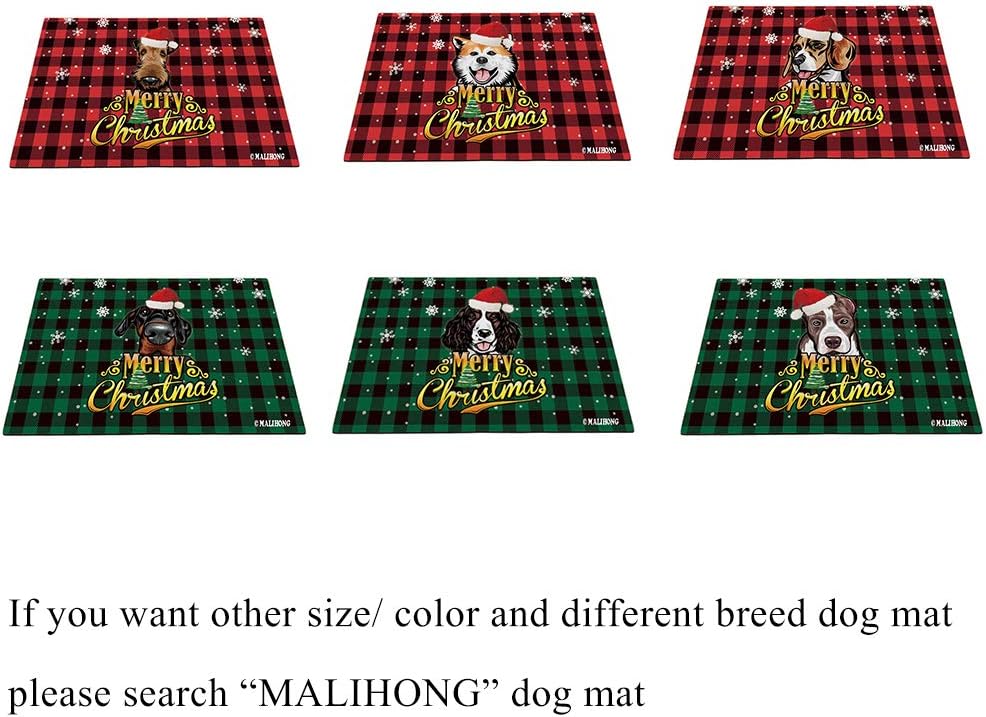 Merry Christmas Peeking Dog Doormat Cavalier King Charles Spaniel in Santa Hat Green baffalo Plaid Checked Rug for Home Decor 27.5 x 17.7 Inch