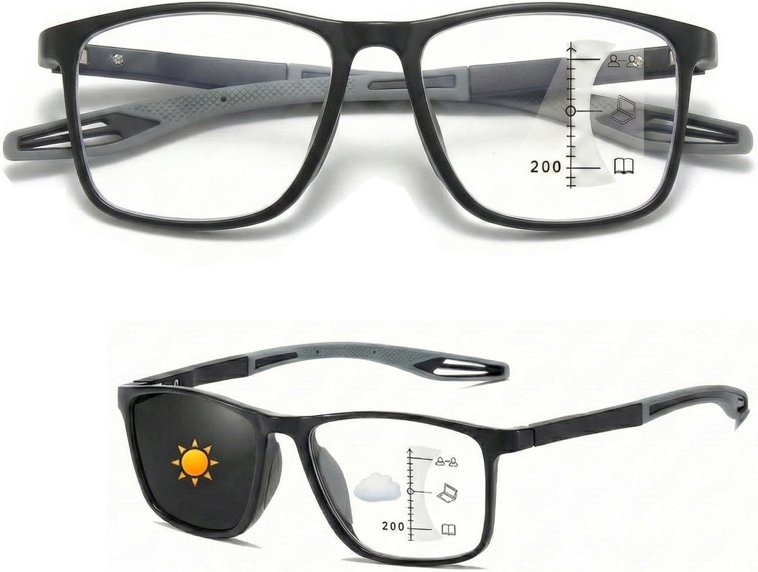 Progressive Multifocus Reading Glasses for Women Men, Blue Light Blocking Glasses, TR90 Frame Computer Reader, Spring Hinge Eyeglasses, Comfortable, Flexible, Anti Eyestrain