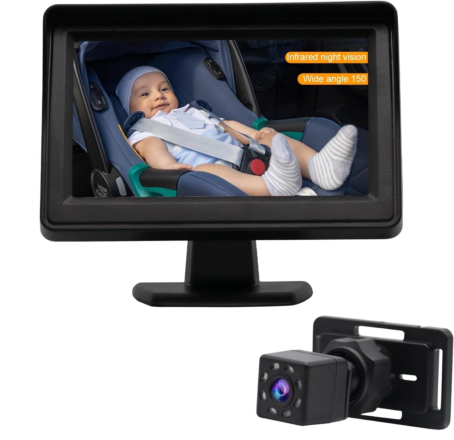 1080P Baby Espejo Coche Cámara de Coche de 4,3 pulgadas HD Coche Espejo Trasero Monitor, 150° Gran Angular, Visión Nocturna Ajustable Coche Espejo Pantalla Espejo Espejo de Asiento