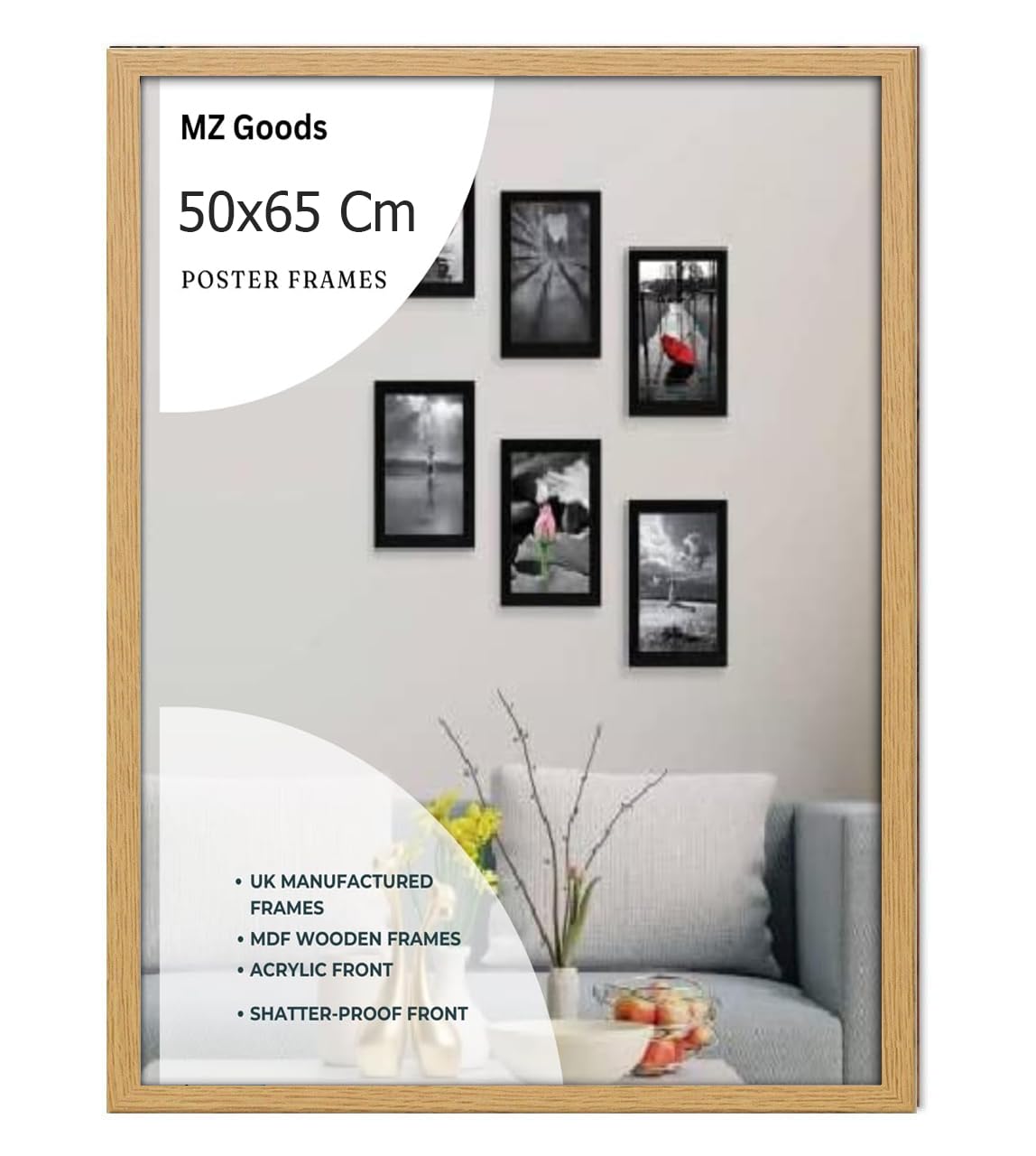 Modern Mdf Wooden Wide Oak Frame | 50x65 Cm Poster Frames Durable Sleek Acrylic Front | Jigsaw Puzzle Picture Frames Large Art Display For Home & Office Décor