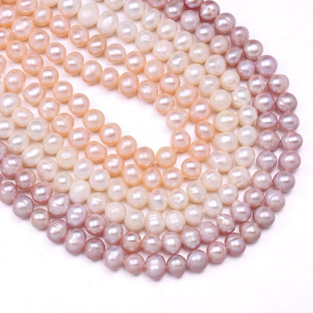 Natural Pearl Beads 100% Freshwater Natural Round Pink Pearl Loose Beads (2 Strands) with Hole 7-8mm one Strand 14.2 inch for Jewelry Making Necklace Bracelet Charms… - Image 6