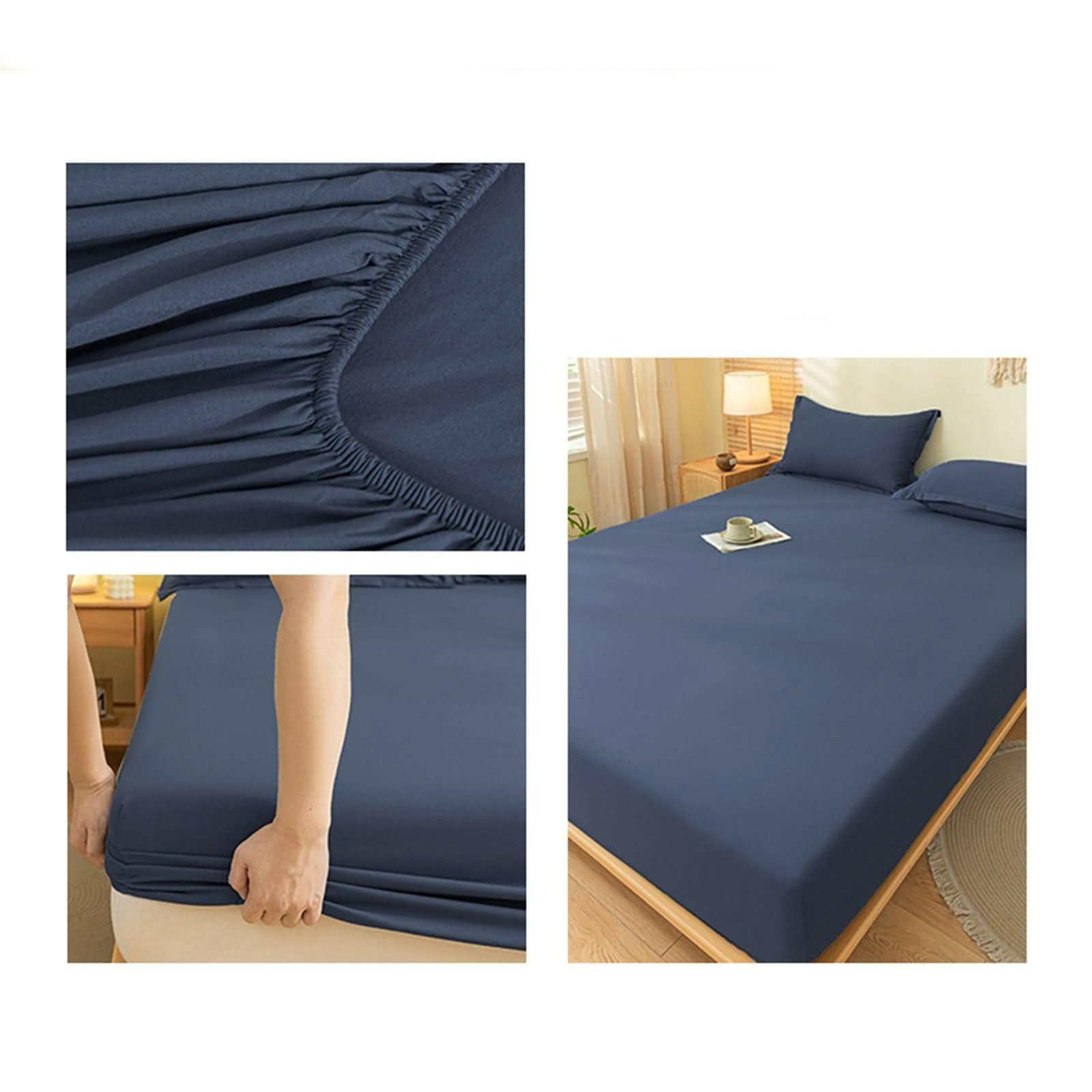 Bajera Cama Matrimonio de Algodón Lavado, Color Sólido, 120 x 200 CM, Sabana Bajera Matrimonio Azul Marino