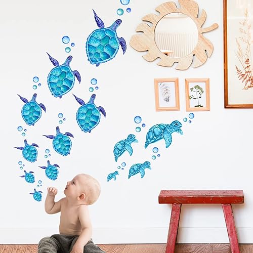 Miniatura 8 de Abaodam 1 juego de calcomanías de pared de tortuga marina, calcomanías de vinilo de tortuga, calcomanías subacuáticas del océano, animales con vista