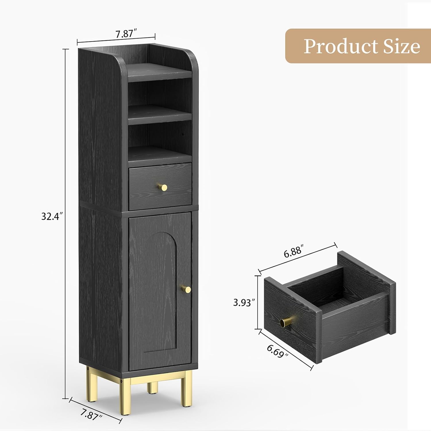 ITEFDTUTNE Small Bathroom Storage Cabinet Narrow Bathroom Corner Floor Cabinet with Adjustable Shelves/Door Black Free Standing Narrow Cabinet for Bathroom, Living Room, Small Spaces