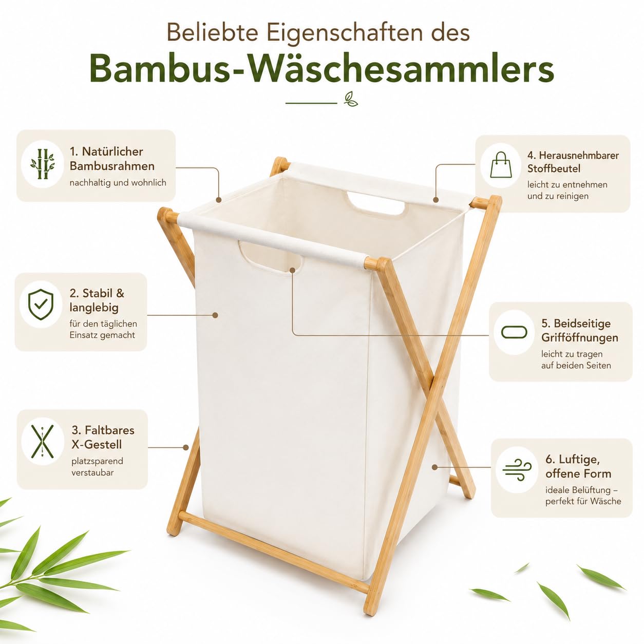 Zedelmaier Bambus-Wäschekorb 66L Laundry Baskets mit Herausnehmbarem Innenbeutel Wäschekorb aus Bambus Faltbare Wäschekörbe Praktischer Wäschesammler für Schlafzimmer & Waschküche