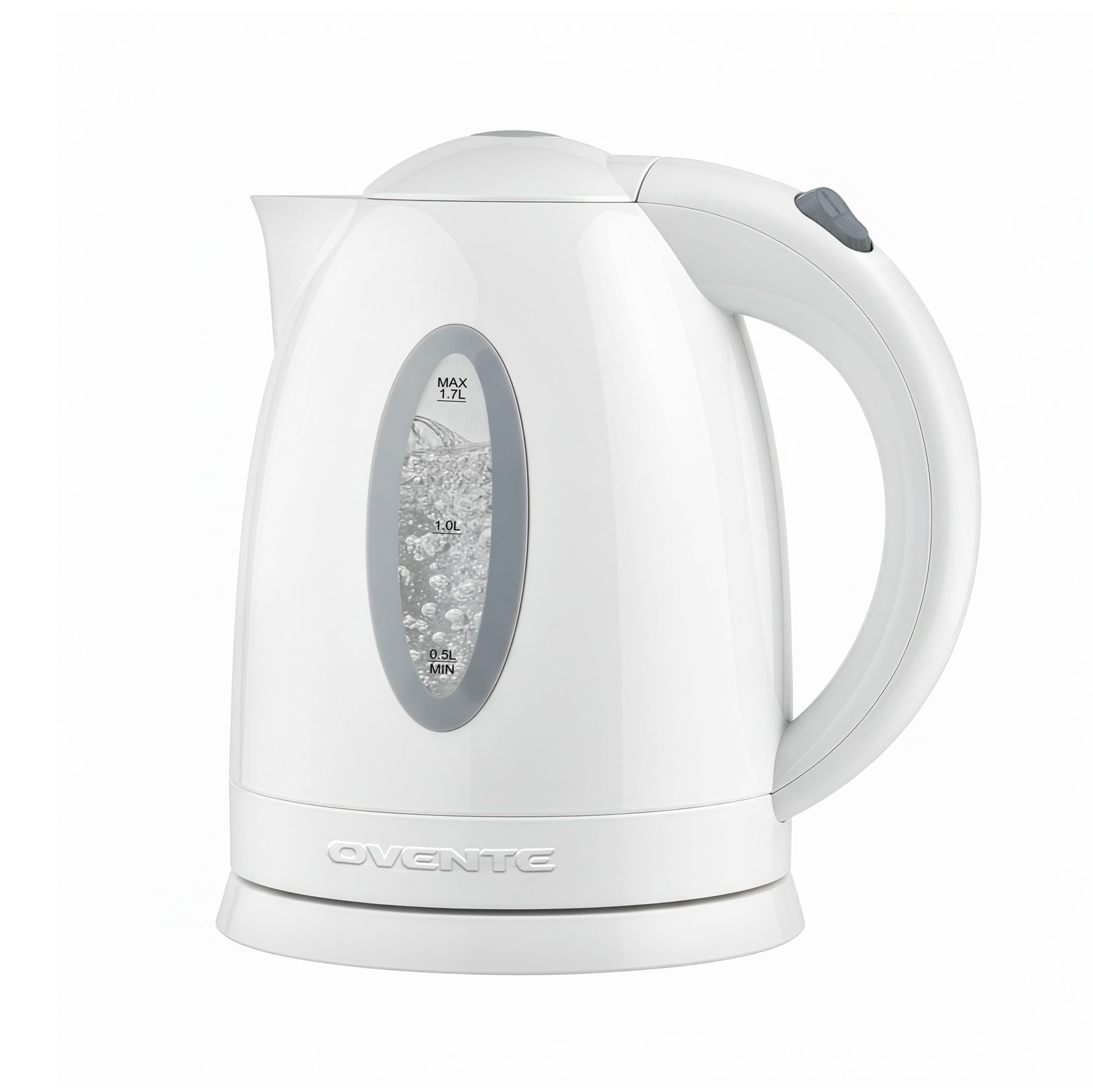 OVENTE Electric Kettle, 1.7L Fast Boiling Water Heater for Coffee or Tea, BPA Free with Water Level Gauge, Auto Shut-Off, Boil-Dry Protection, Indicator Light and Removable Filter, White KP72W