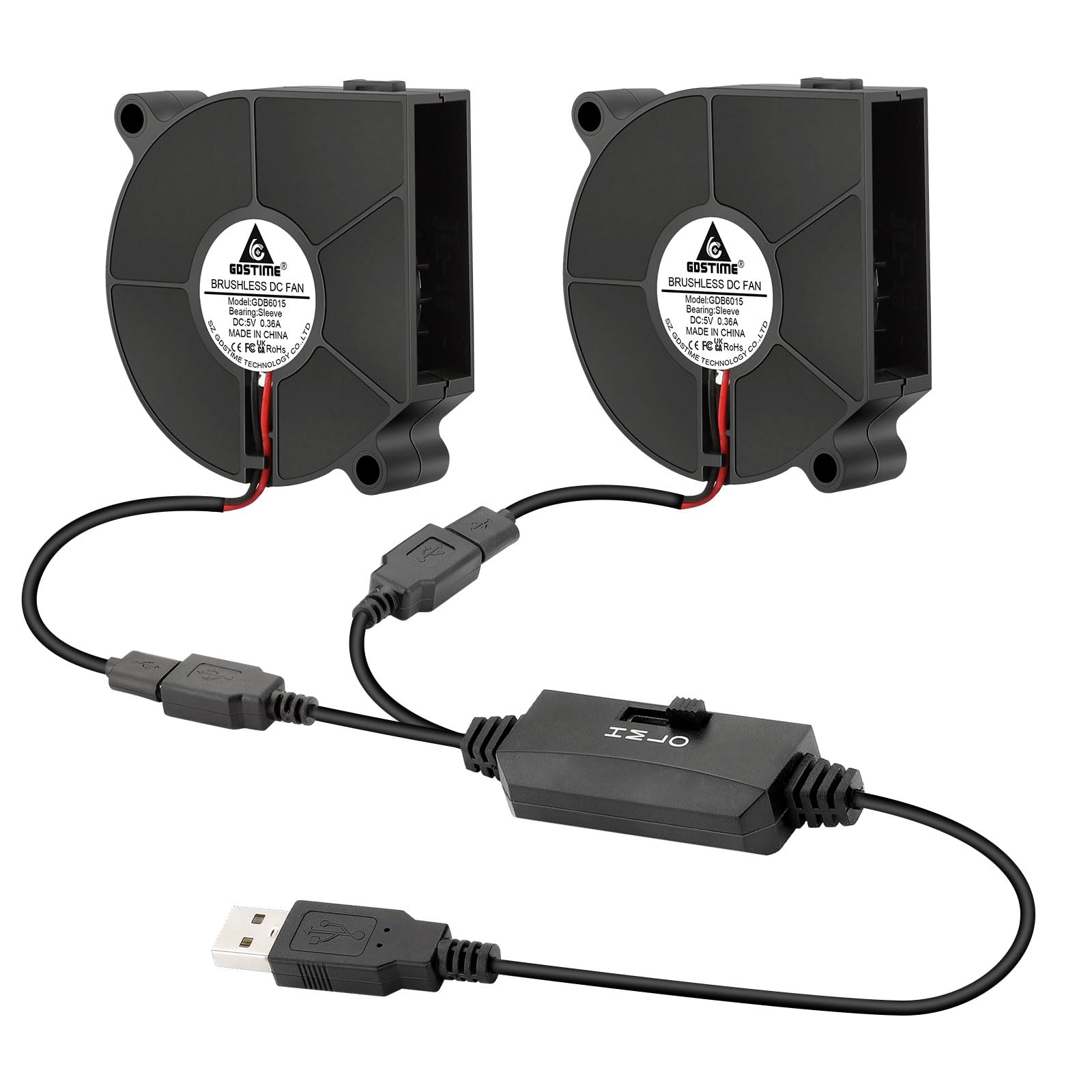 – GDSTIME 2 x 60mm Blower Fan 60 x15mm USB Blower Cooling Case with 2 in 1 3-Speed Controller 5V 6015 Centrifugal 6CM Turbo Case Cooler For 3D Printer Inverter Exhaust Ventilation Replacement