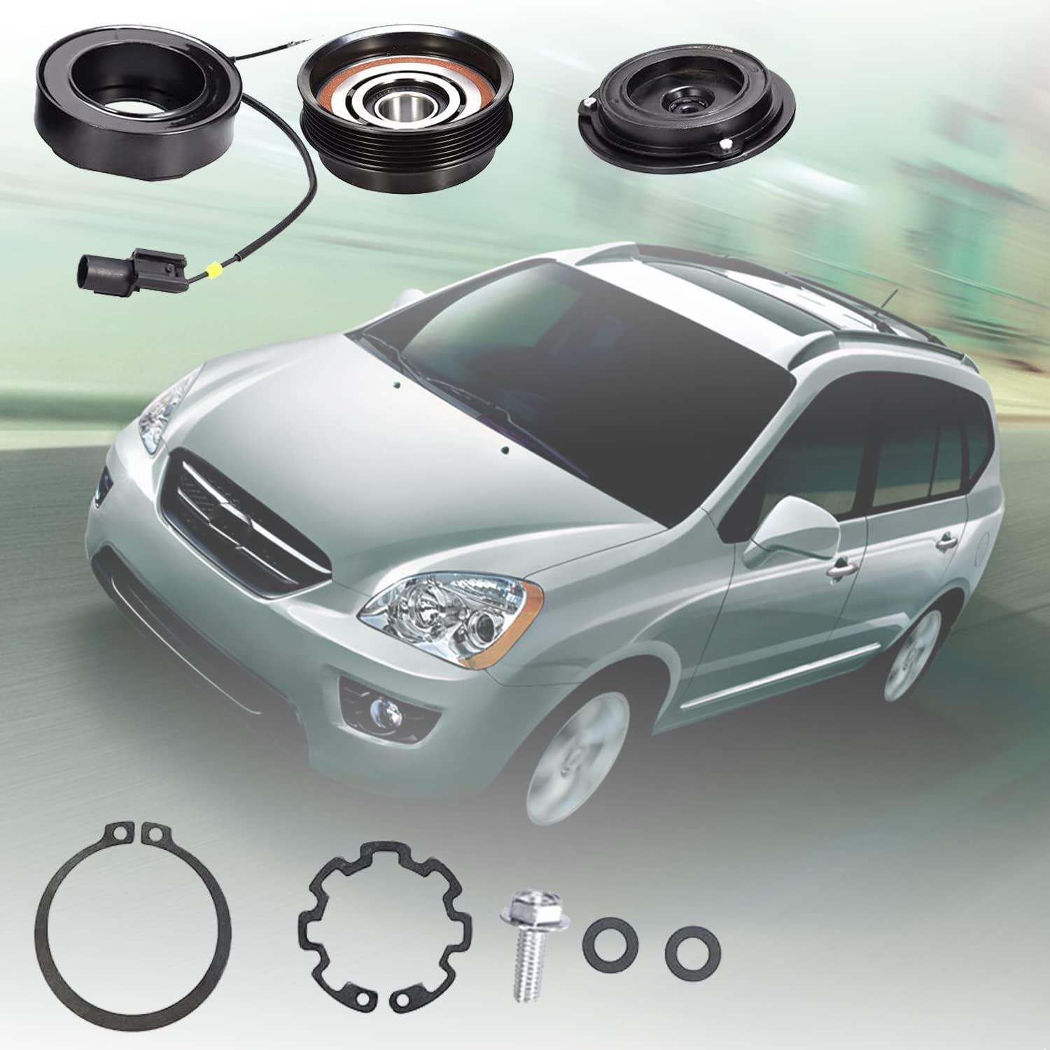 A/C Compressor Clutch Assembly Kit Plate Pulley Bearing Coil 977012D600 Replacement for Kia Rondo 2.4L 2007-2008, AC Air Conditioning Compressor Clutch Coil Auto Repair Kit Compatible with Kia Rondo