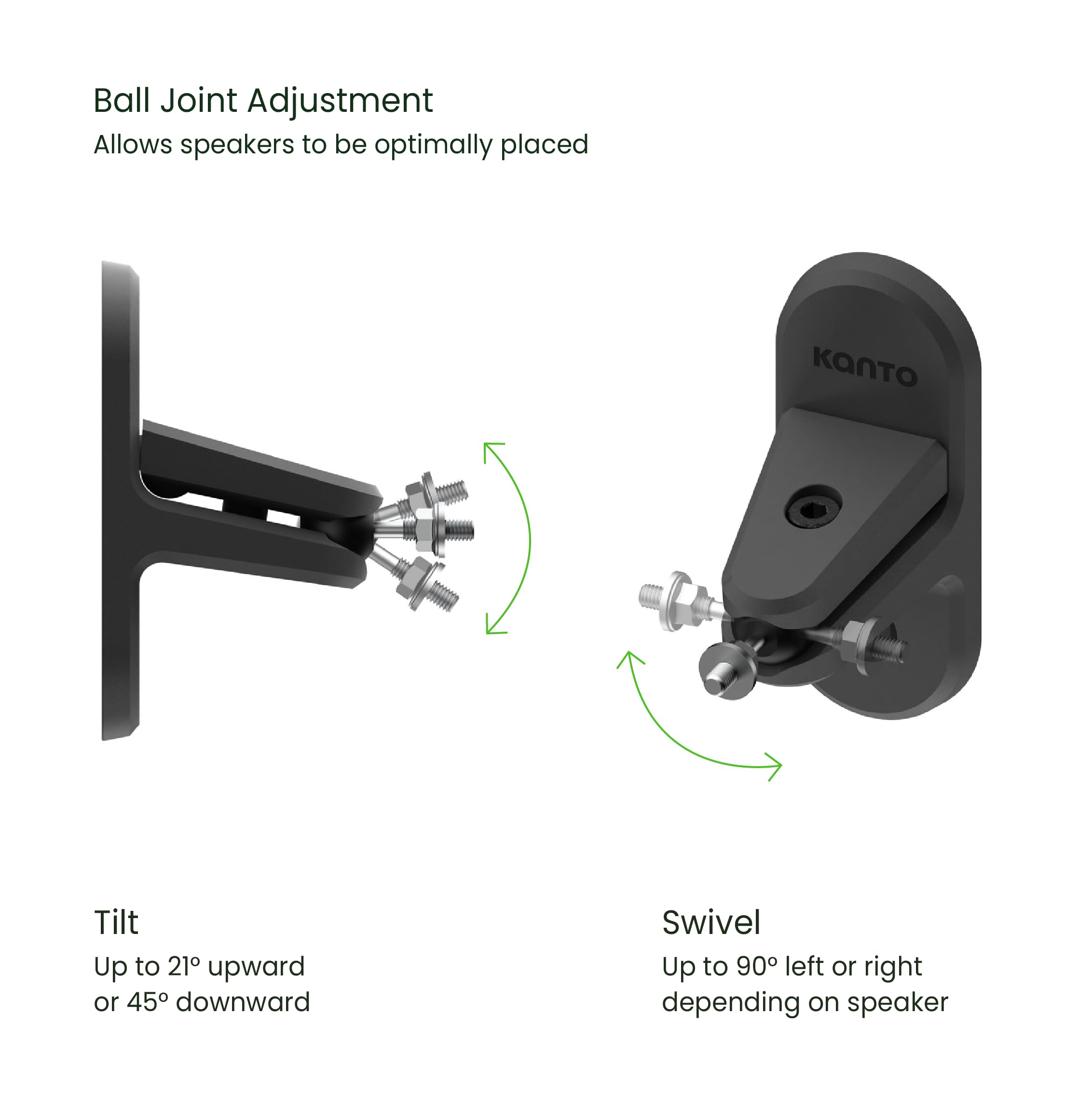 Kanto SPW3 Universal Satellite Speaker Wall Mount Bracket | ¼-20 Thread Attachment | Tilt, Swivel & Rotation | Holds 5.4 kg | Wire & Cable Management | No Visible Hardware | Pair | Black