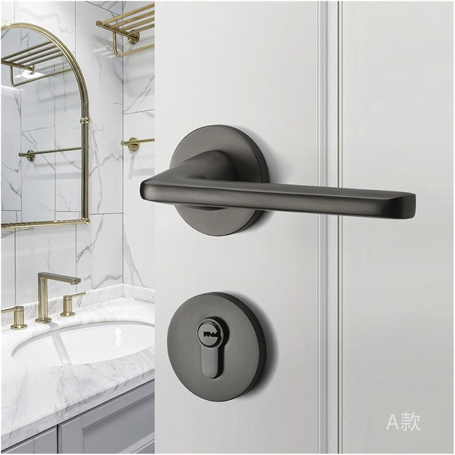 Door Lock Indoor Bedroom Modern Household Magnetic Silent Handle Split Black Gray Wooden(C Magnetic 35-50mm)