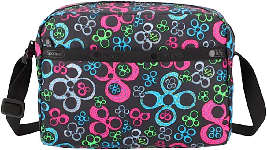 LeSportsac Flower Power Daniella Crossbody Bag, Style 2434/Color E796, Japanese Artist Gaku Exclusive, Playful & Colorful Retro Style Interpretative Flowers, Vibrant & Uplifting