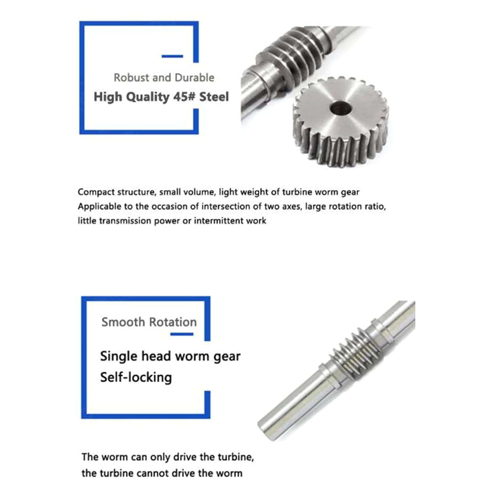 Set Vite senza Fine e Ruota per Ingranaggi (Worm Gear), 1 Modulo 55 Denti, Acciaio C45, per Trasmissione di Potenza, Riparazione Macchinari e Progetti Meccanici