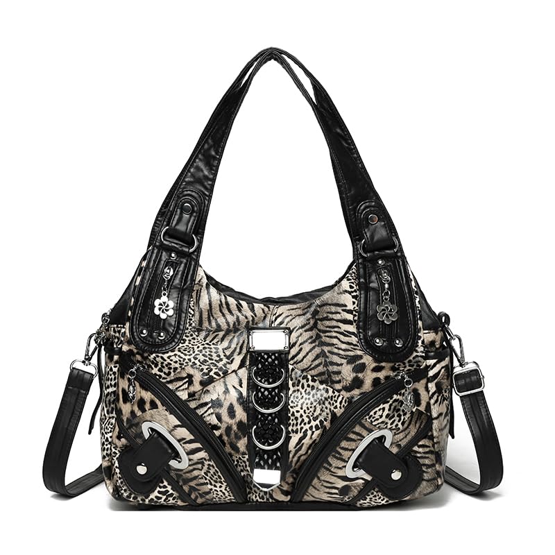 Bolso bandolera Y2K de piel sintética para mujer, diseño de leopardo, gran capacidad, elegante paquete de correas para moto, con tachuelas de lujo