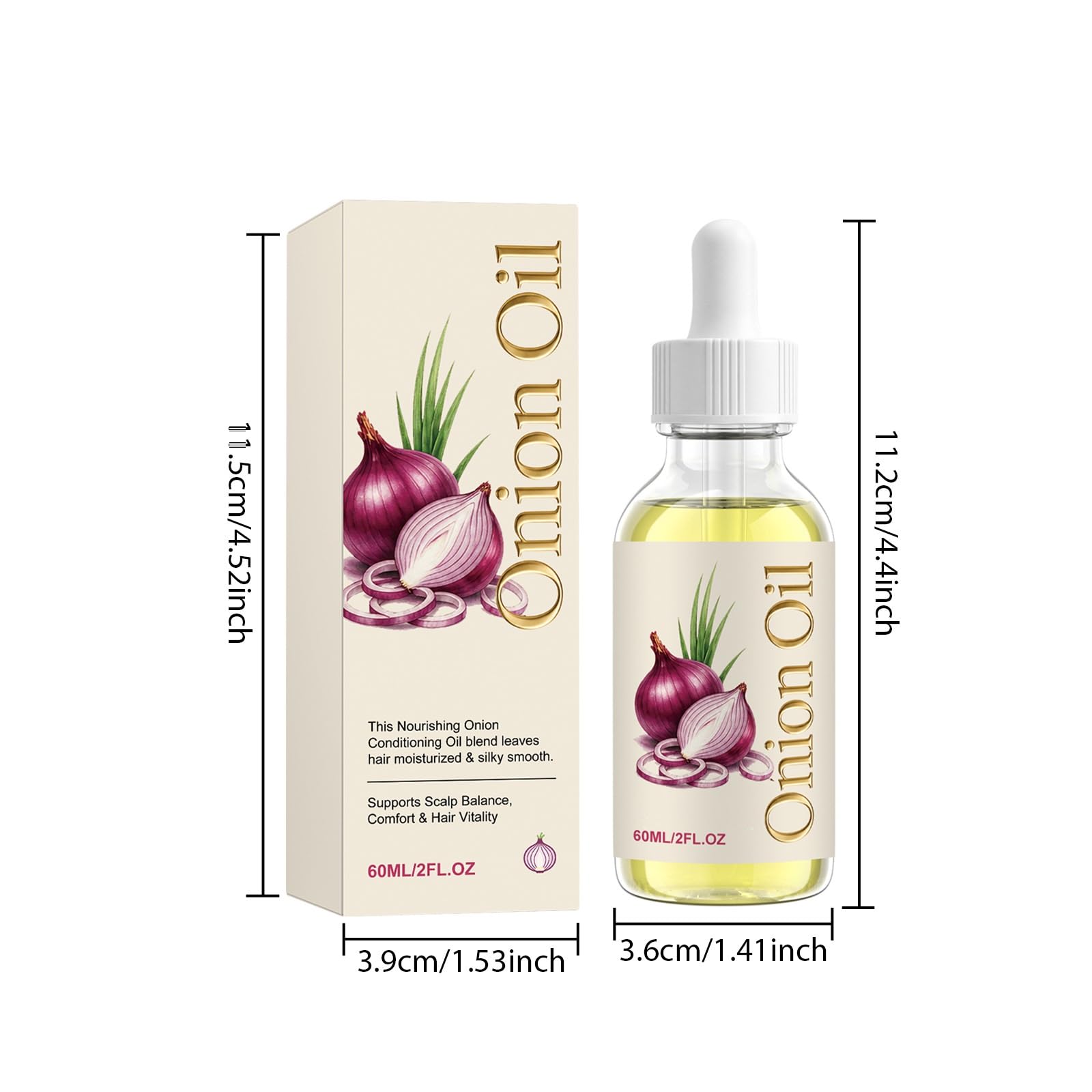 Olio di cipolla per il cuoio capelluto, olio di cipolla rossa, per la crescita dei capelli, per la crescita dei capelli e la cura del cuoio capelluto, siero nutriente per capelli secchi e crespi (60