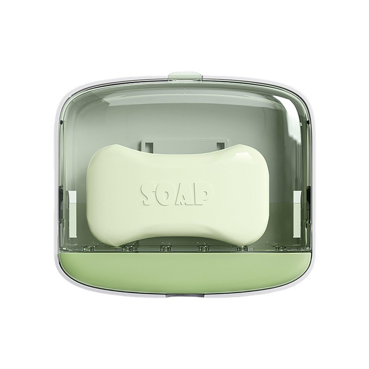 Augenblick Soap Holder with Drainage & Lid, Plastic Self Adhesive Wall Mount Bar Dish Holder for Bathroom Shower - Green