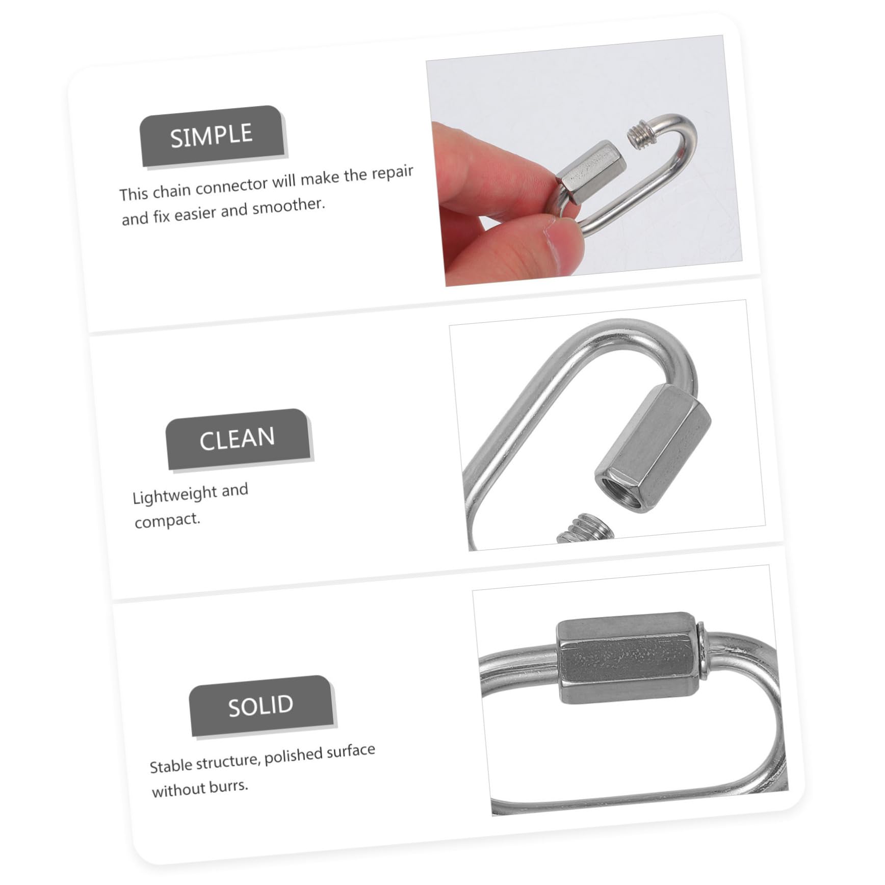 5 Juegos Hebilla De Conexión De Acero Inoxidable. Llavero Mosquetón Conector De Enlace De Cadena Resistente Gancho De Enlace Rápido De Cadena Conector De Cadena Silver 6 Piezas * 5
