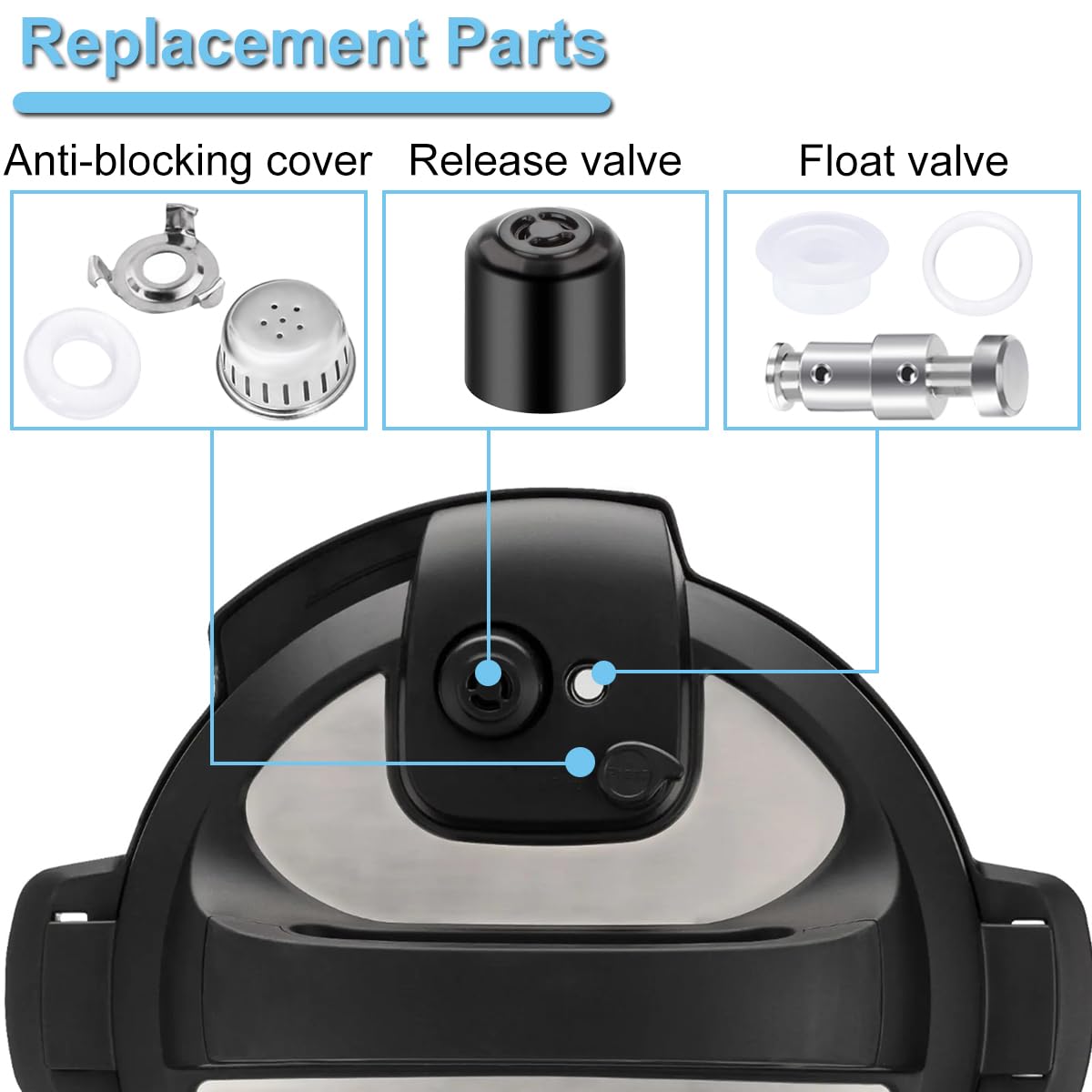 Pezzi di ricambio per Instant Pot Duo Nova 60 / Ultra 60, Duo 60 / Duo Plus 60, 6 Quart Valvola di rilascio del vapore Anello di tenuta Valvola a galleggiante Scudo anti-intasamento
