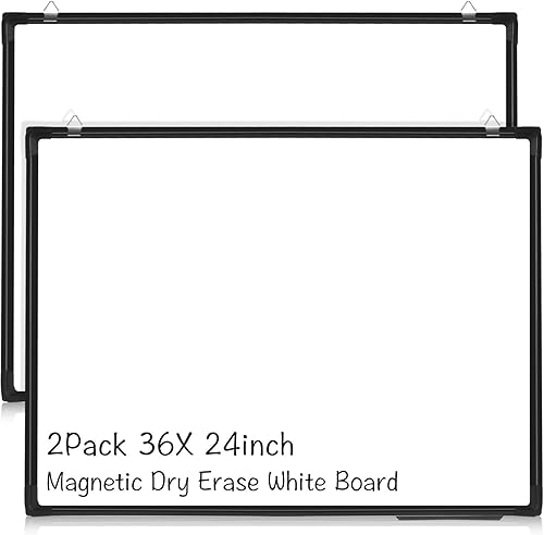 2 pizarras blancas magnéticas de borrado en seco de 36 x 24 pulgadas con marco de aluminio negro, pizarra blanca magnética de borrado en seco,