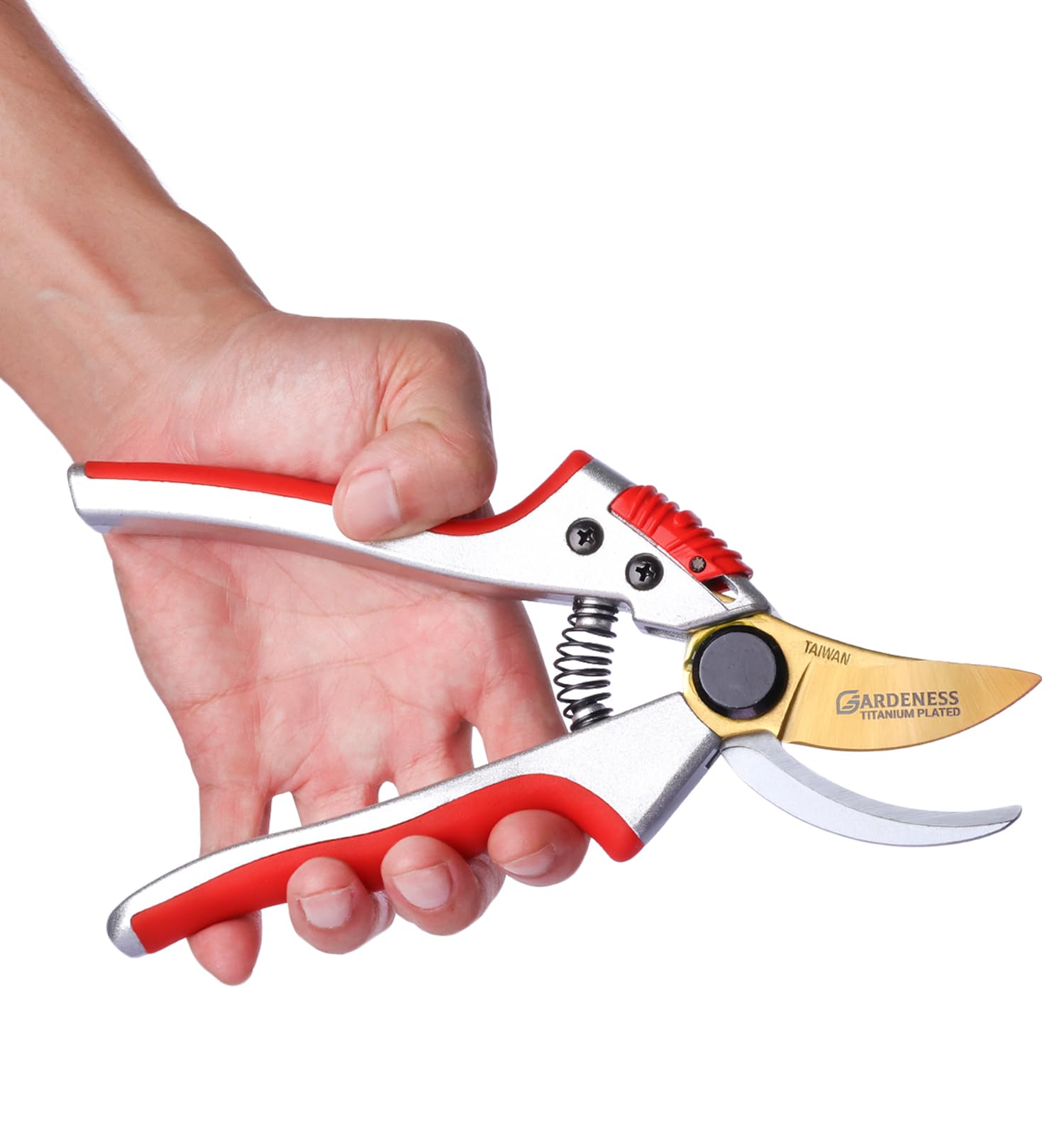 Gardeness Tytanowe Sekatory Ogrodowe Nożyce z powłoką tytanową i stalą SK5 - Ergonomiczny uchwyt do przycinania kwiatów, gałęzi i krzewów, Profesjonalne narzędzia ogrodnicze, Made in Taiwan