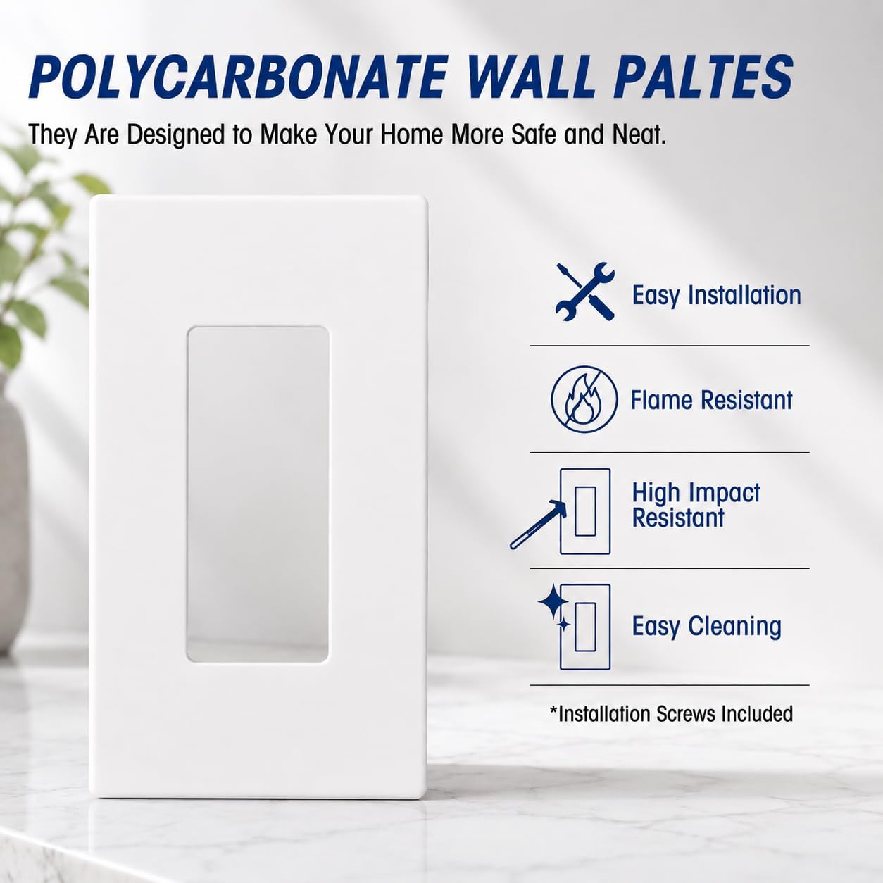 XNHTAI Screwless Wall Plate, Size 1-Gang 4.68" H x 2.91" L, Faceplate Cover For Decorator Receptacle Outlet Switch, Polycarbonate Thermoplastic, White (5 Pack) image 5